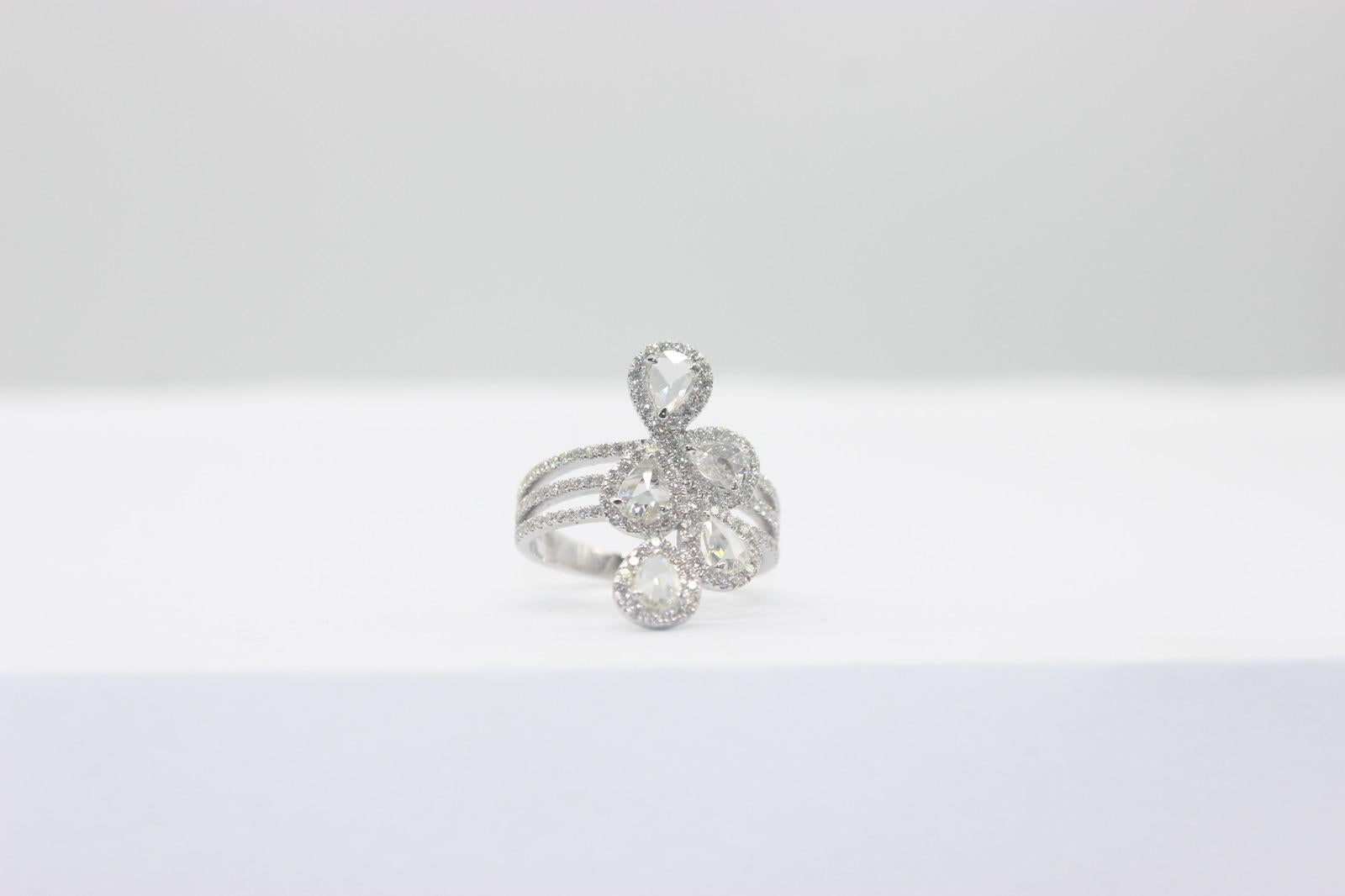 PANIM 1.30 Carat Diamond Rosecut Petal 18K White Gold Ring 5