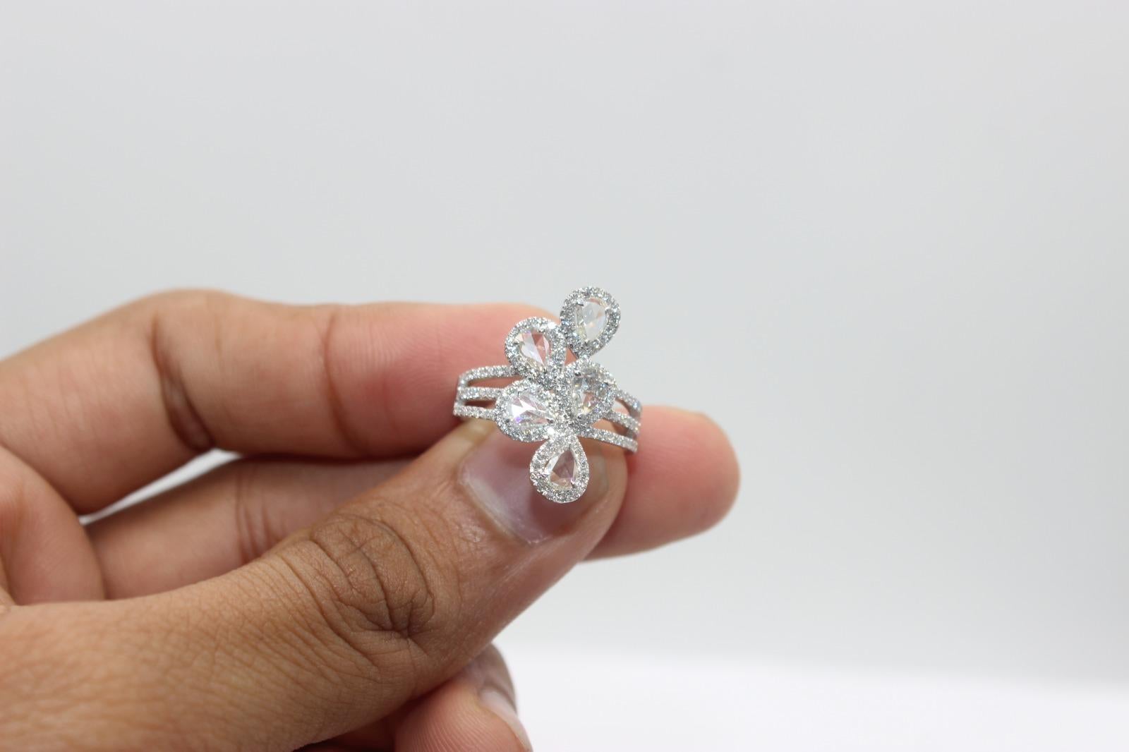 PANIM 1.30 Carat Diamond Rosecut Petal 18K White Gold Ring 7