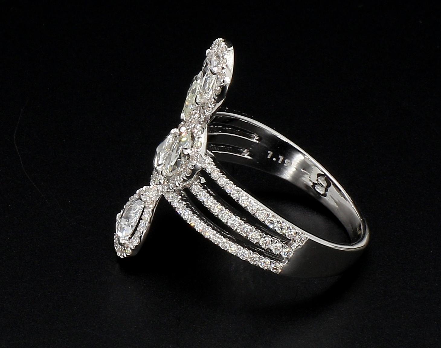PANIM 1.30 Carat Diamond Rosecut Petal 18K White Gold Ring 1