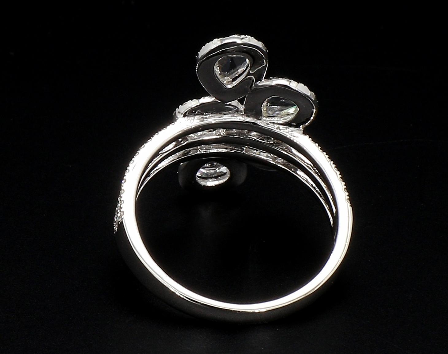 PANIM 1.30 Carat Diamond Rosecut Petal 18K White Gold Ring 2