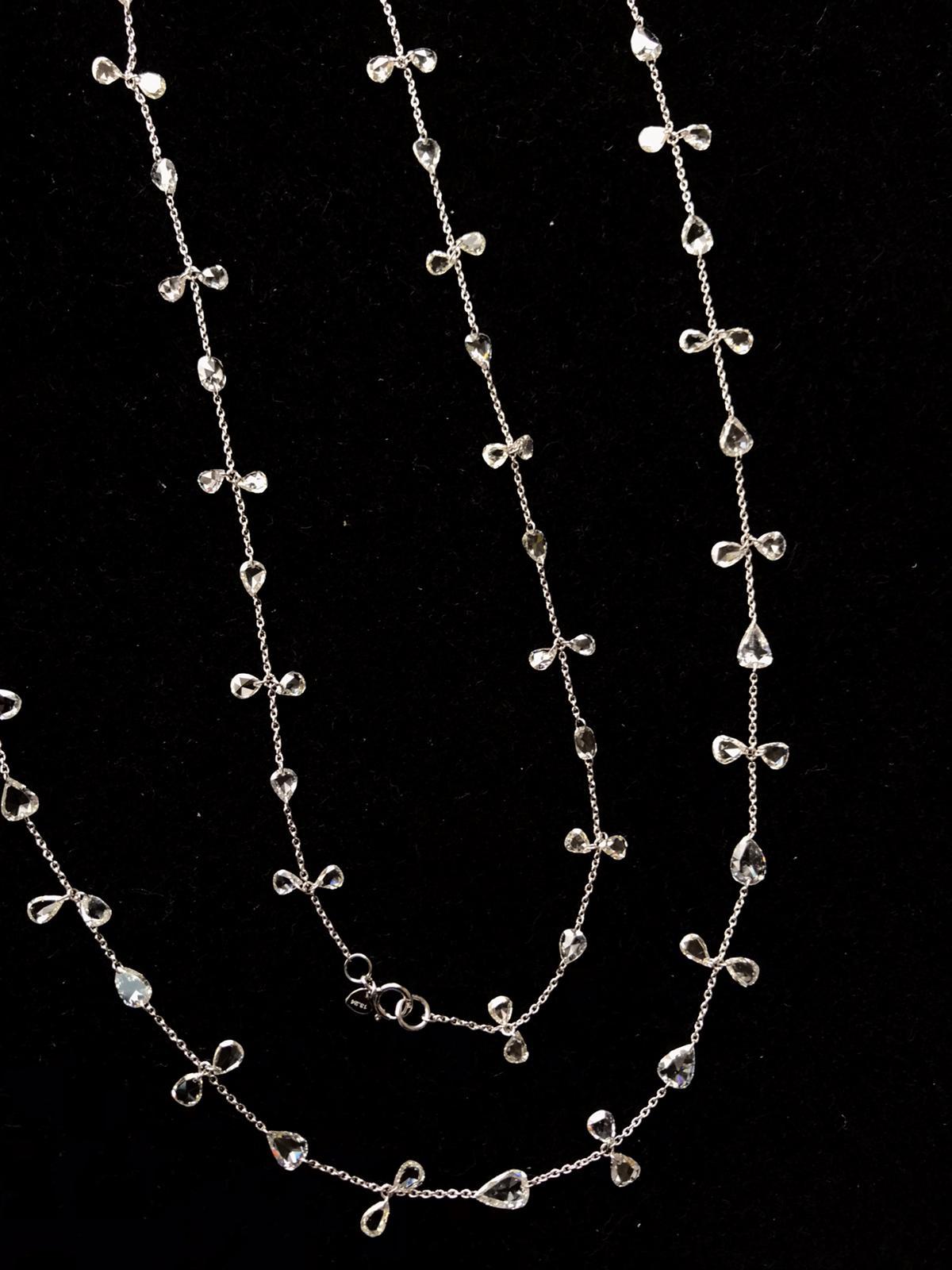 Modern PANIM 13.24 Carat Diamond Rosecut 18K White Gold Floral Necklace For Sale