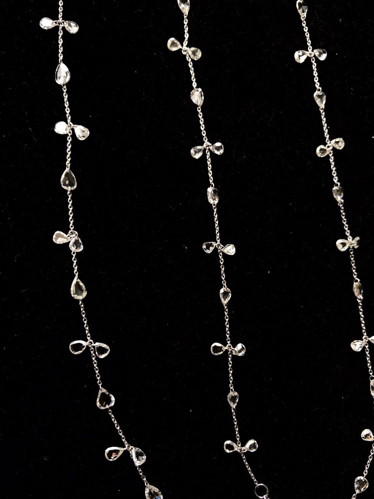 Rose Cut PANIM 13.24 Carat Diamond Rosecut 18K White Gold Floral Necklace For Sale