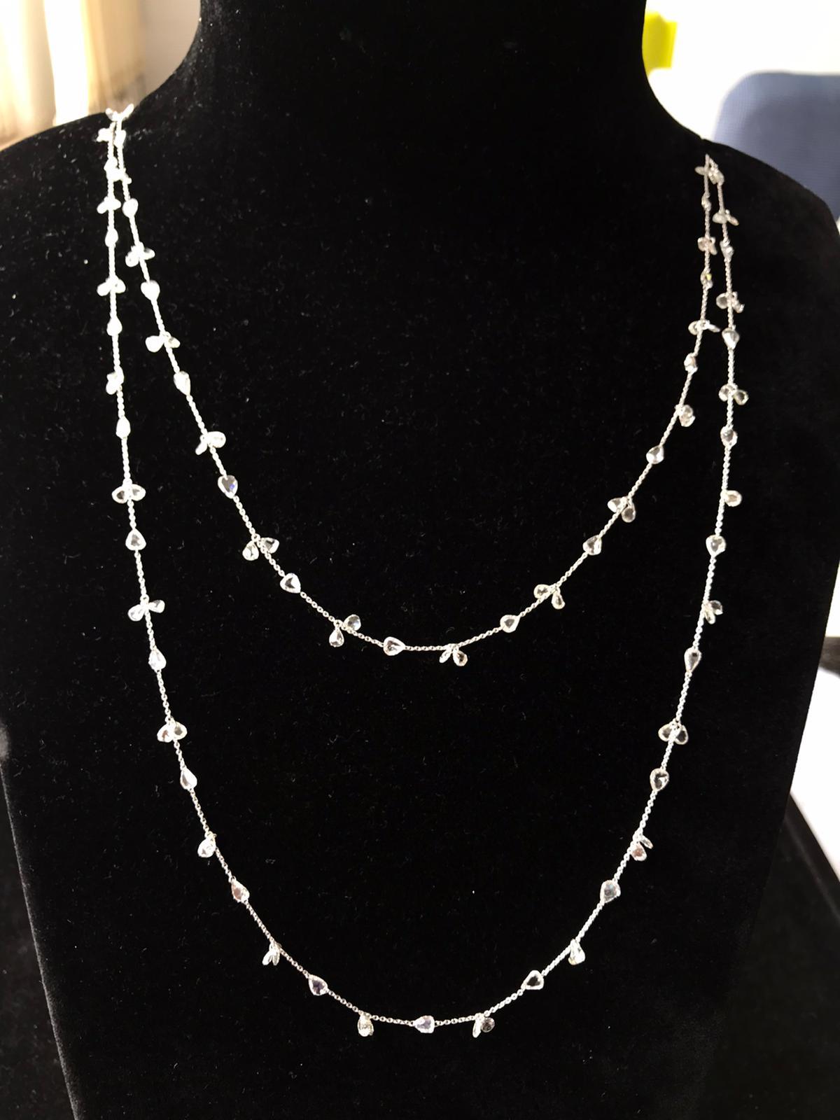 PANIM 13.24 Carat Diamond Rosecut 18K White Gold Floral Necklace In New Condition For Sale In Tsim Sha Tsui, Hong Kong