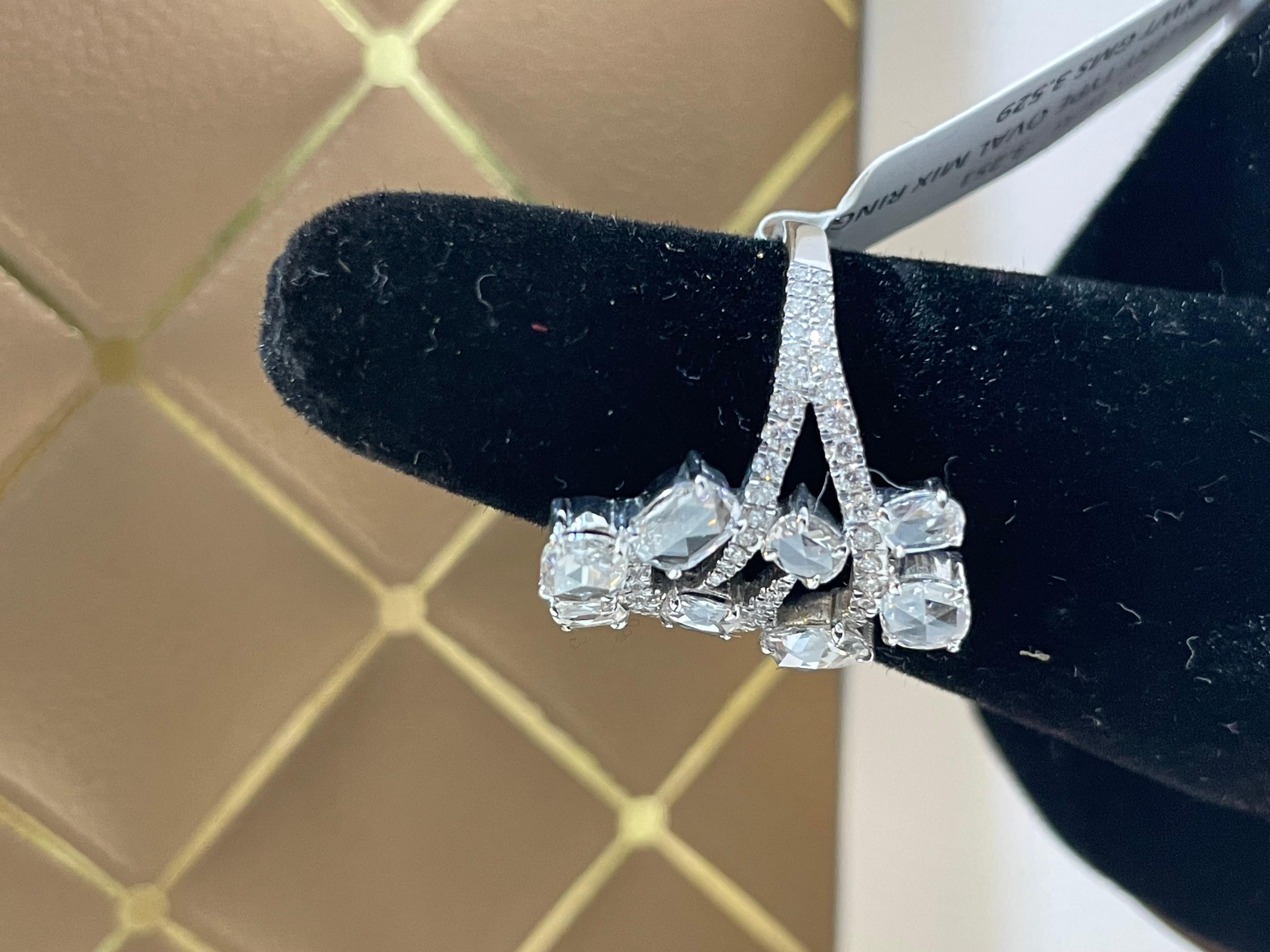 PANIM Bague à fleurs en or blanc 18 carats avec diamants ovales de 1,39 carat, taille rose en vente 6