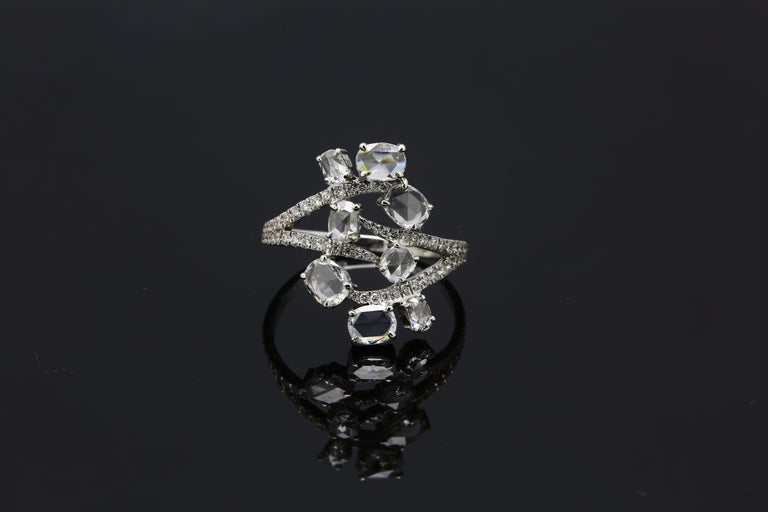 PANIM 1.39 Carat Oval Diamond Rosecut 18k White Gold Floral Ring For ...