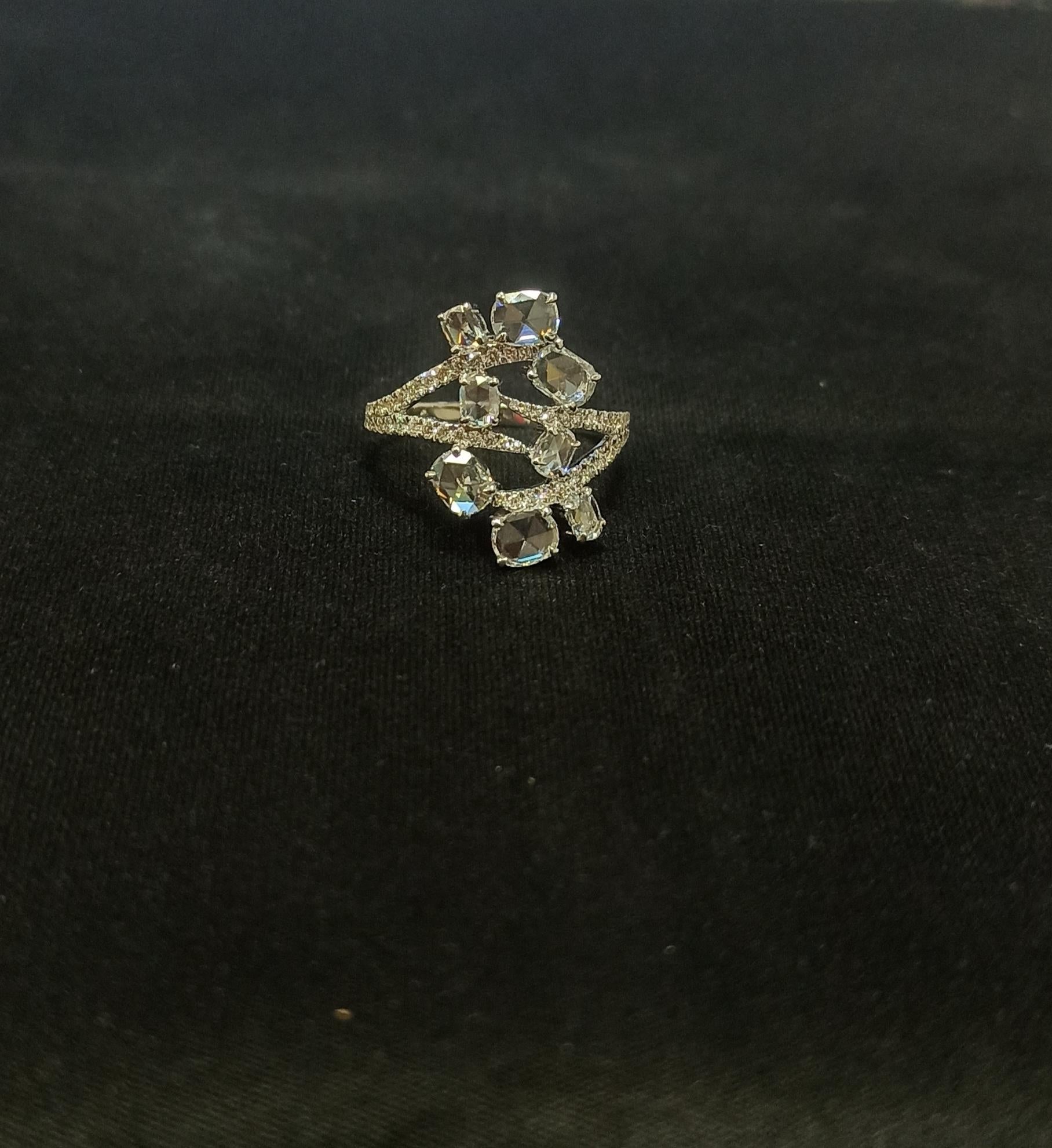 PANIM 1.39 Carat Oval Diamond Rosecut 18k White Gold Floral Ring In New Condition For Sale In Tsim Sha Tsui, Hong Kong