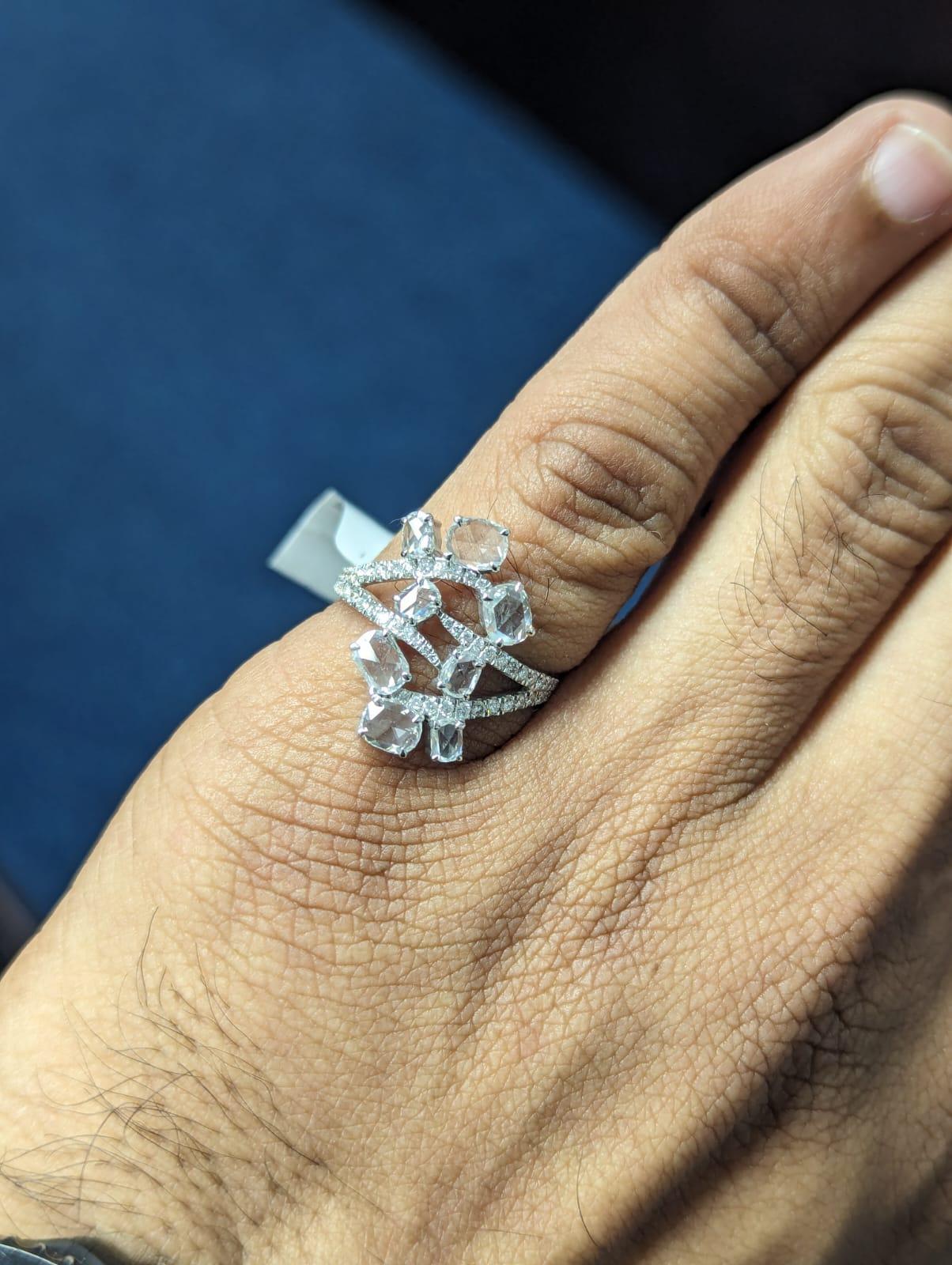 PANIM 1.39 Carats Diamond Rosecut 18 Karat White Gold Floral Ring For Sale 8