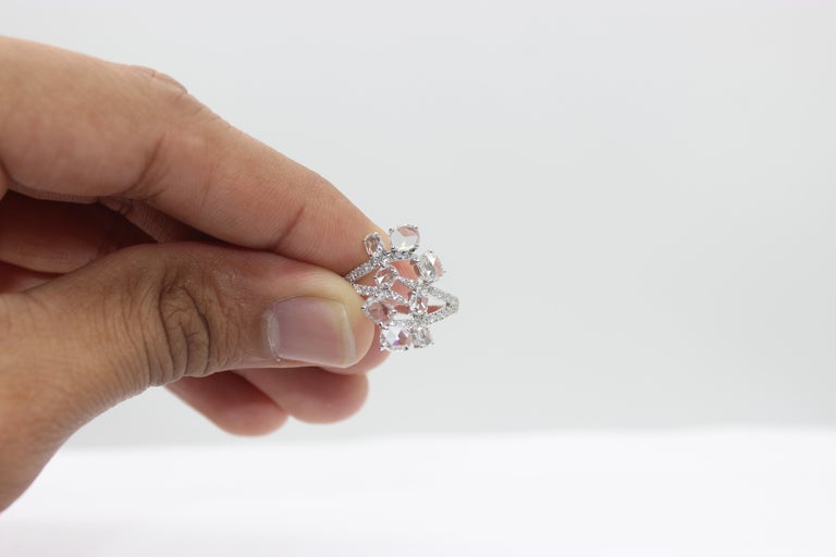 Panim 1.39 Carats Diamond Rosecut 18 Karat White Gold Floral Ring For ...