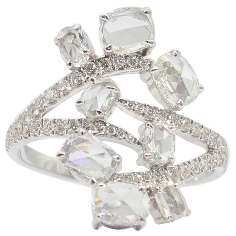 PANIM 1,39 Karat Diamant-Blumenring aus 18 Karat Weißgold mit Rosenschliff