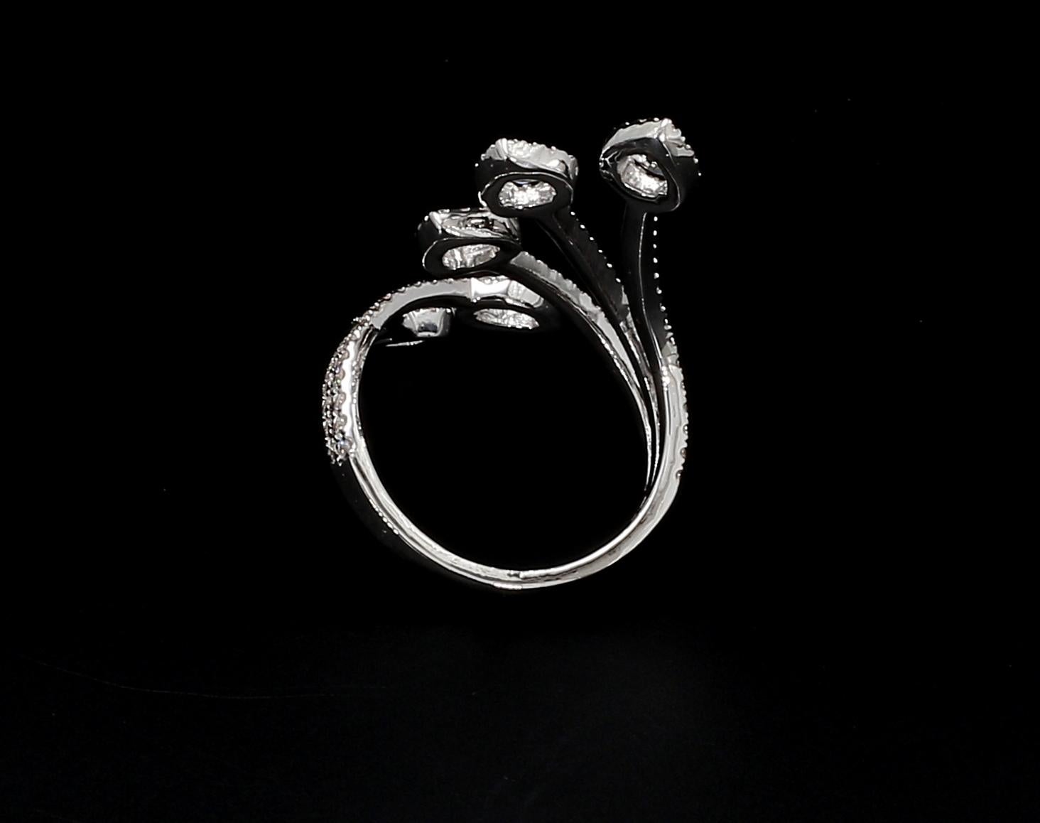 PANIM 1.41 Carat Diamond Rosecut 18k White Gold Cocktail Ring For Sale 4