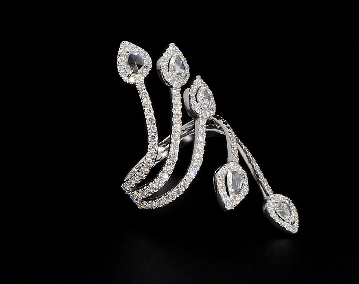 PANIM 1.41 Carat Diamond Rosecut 18k White Gold Cocktail Ring For Sale 6