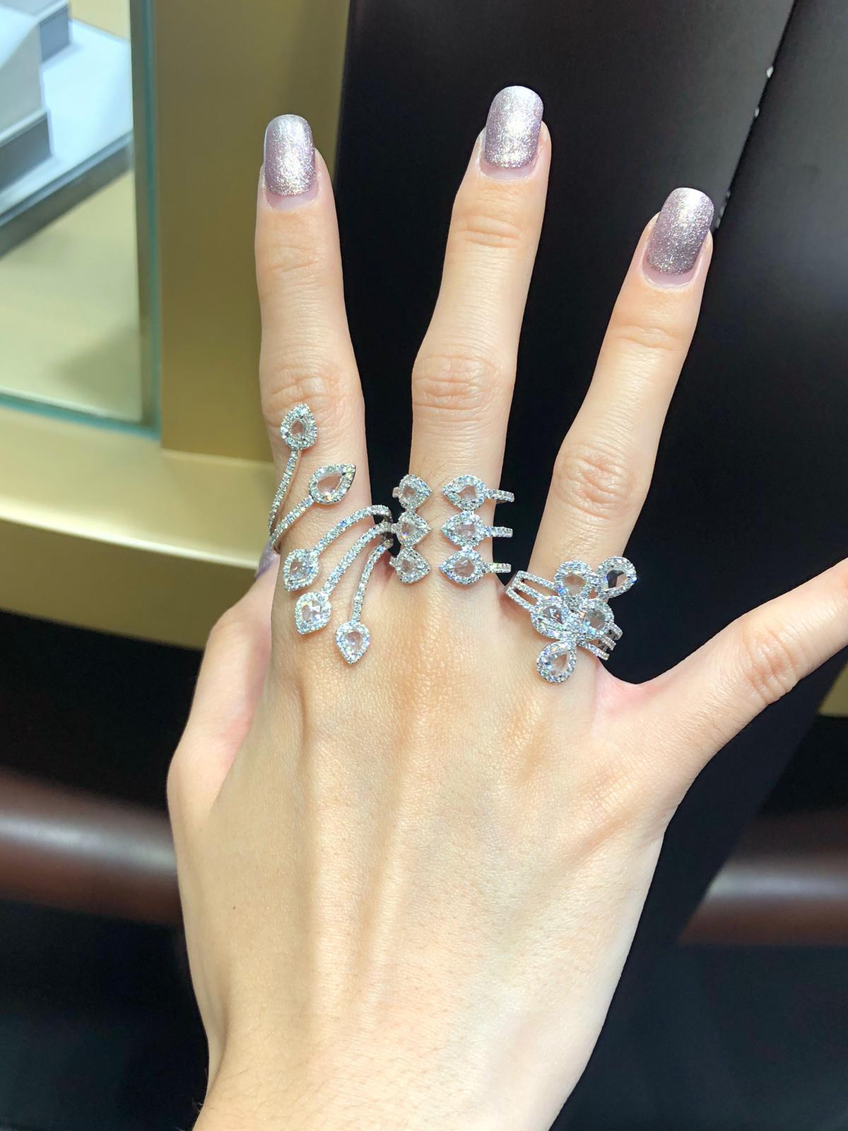PANIM 1.41 Carat Diamond Rosecut 18k White Gold Cocktail Ring For Sale 3
