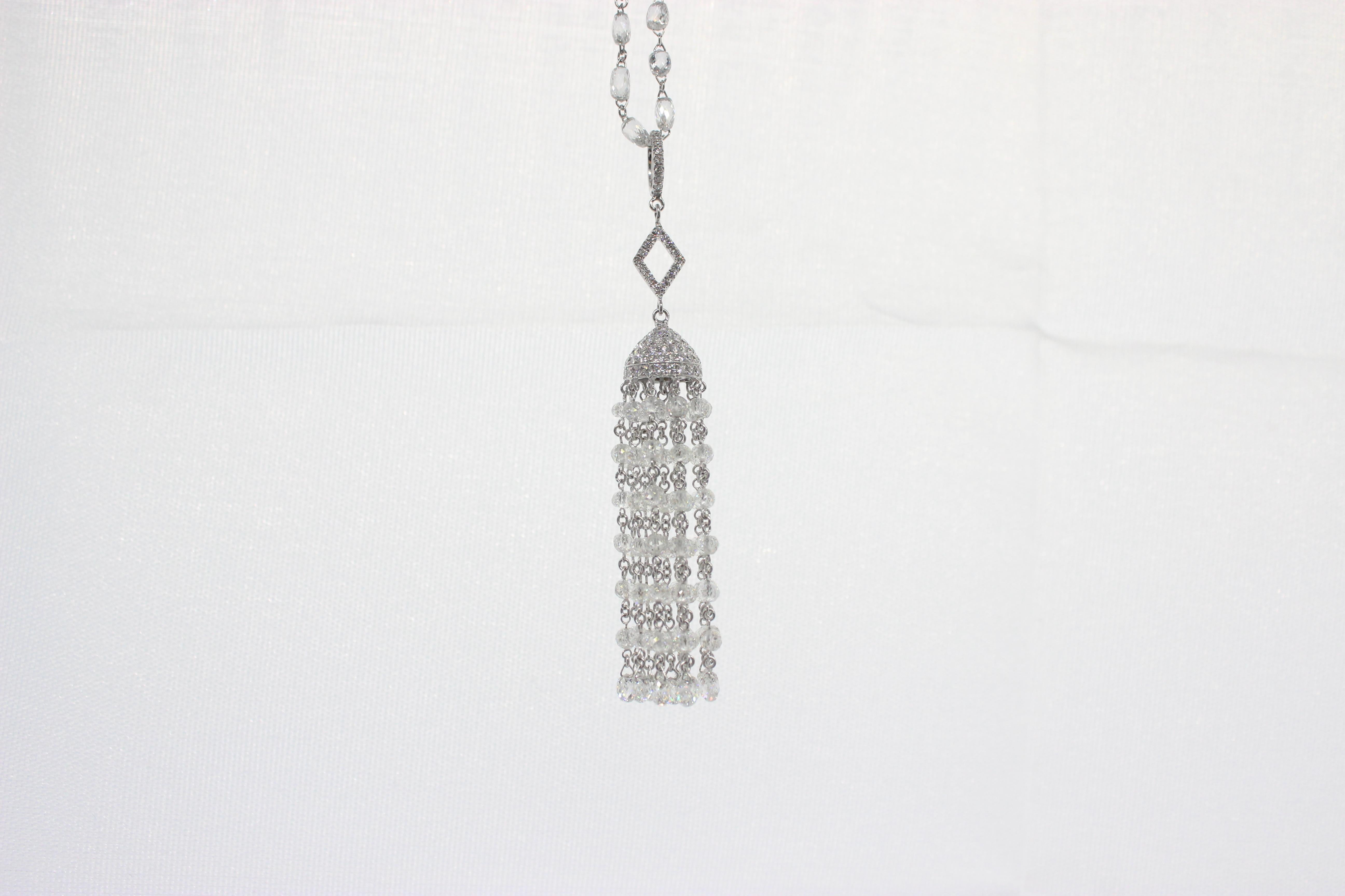 PANIM  14.52 Carat Diamond Beads 18k White Gold Tassel Pendant For Sale 5