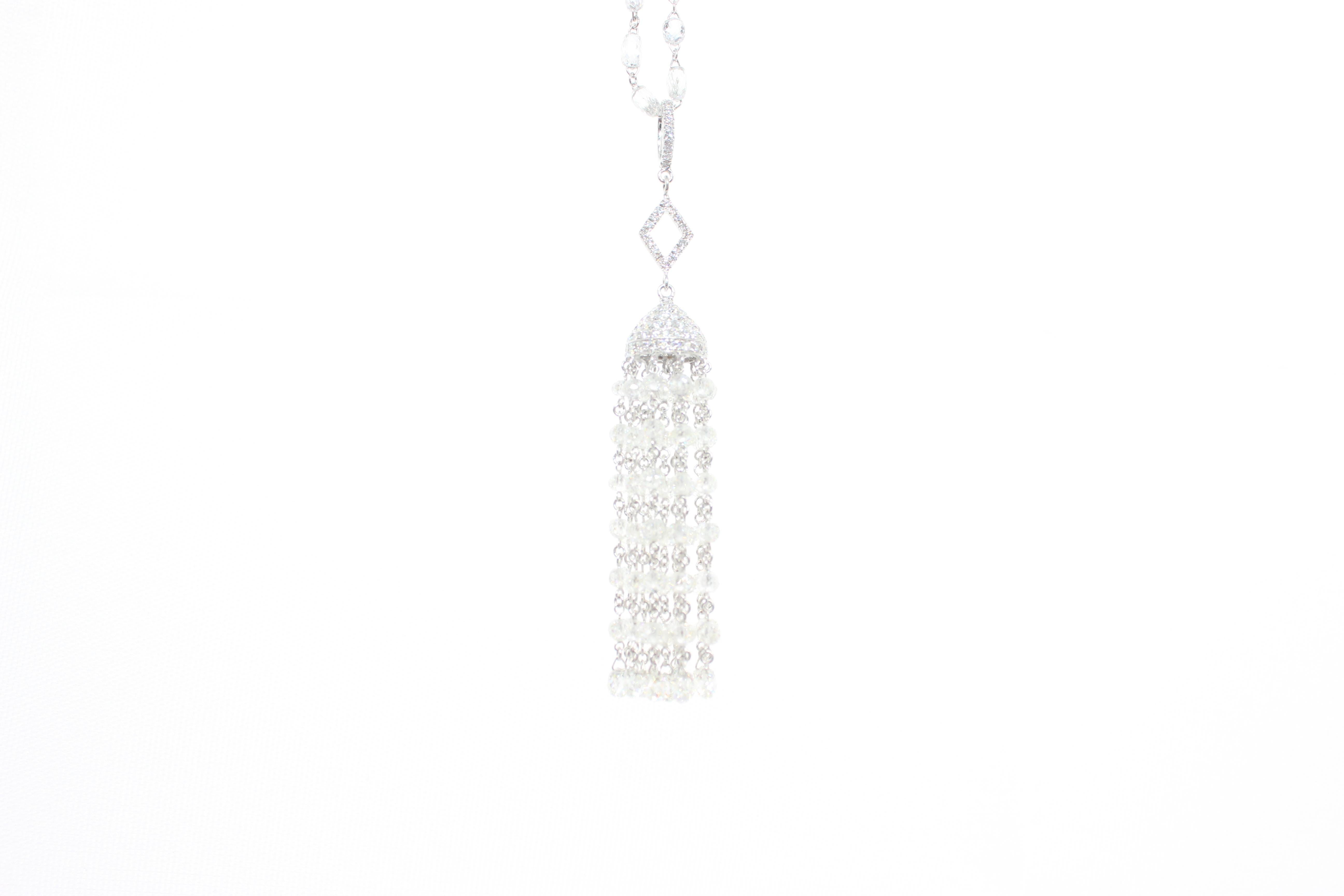 PANIM  14.52 Carat Diamond Beads 18k White Gold Tassel Pendant For Sale 6