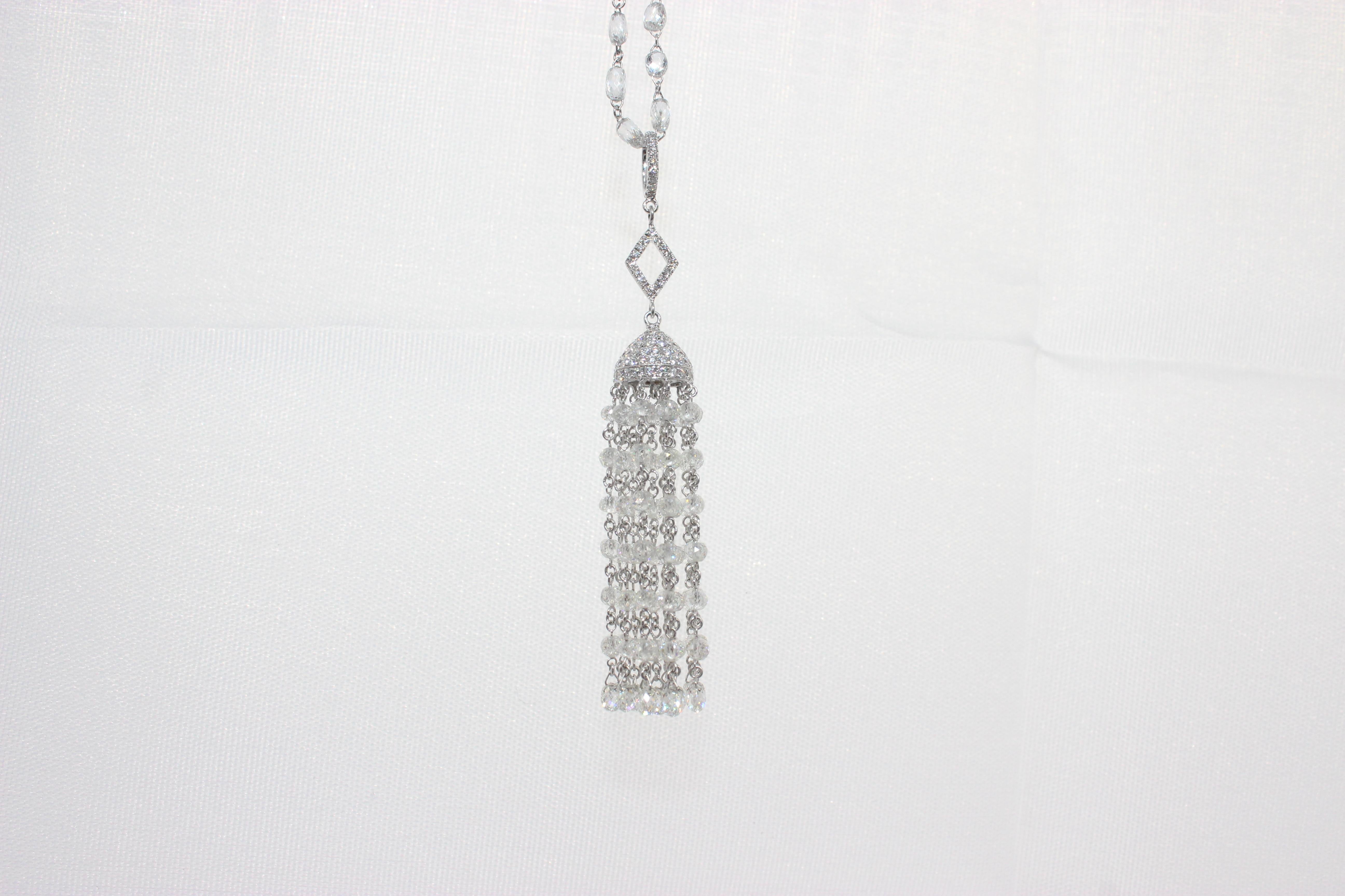 PANIM  14.52 Carat Diamond Beads 18k White Gold Tassel Pendant For Sale 7