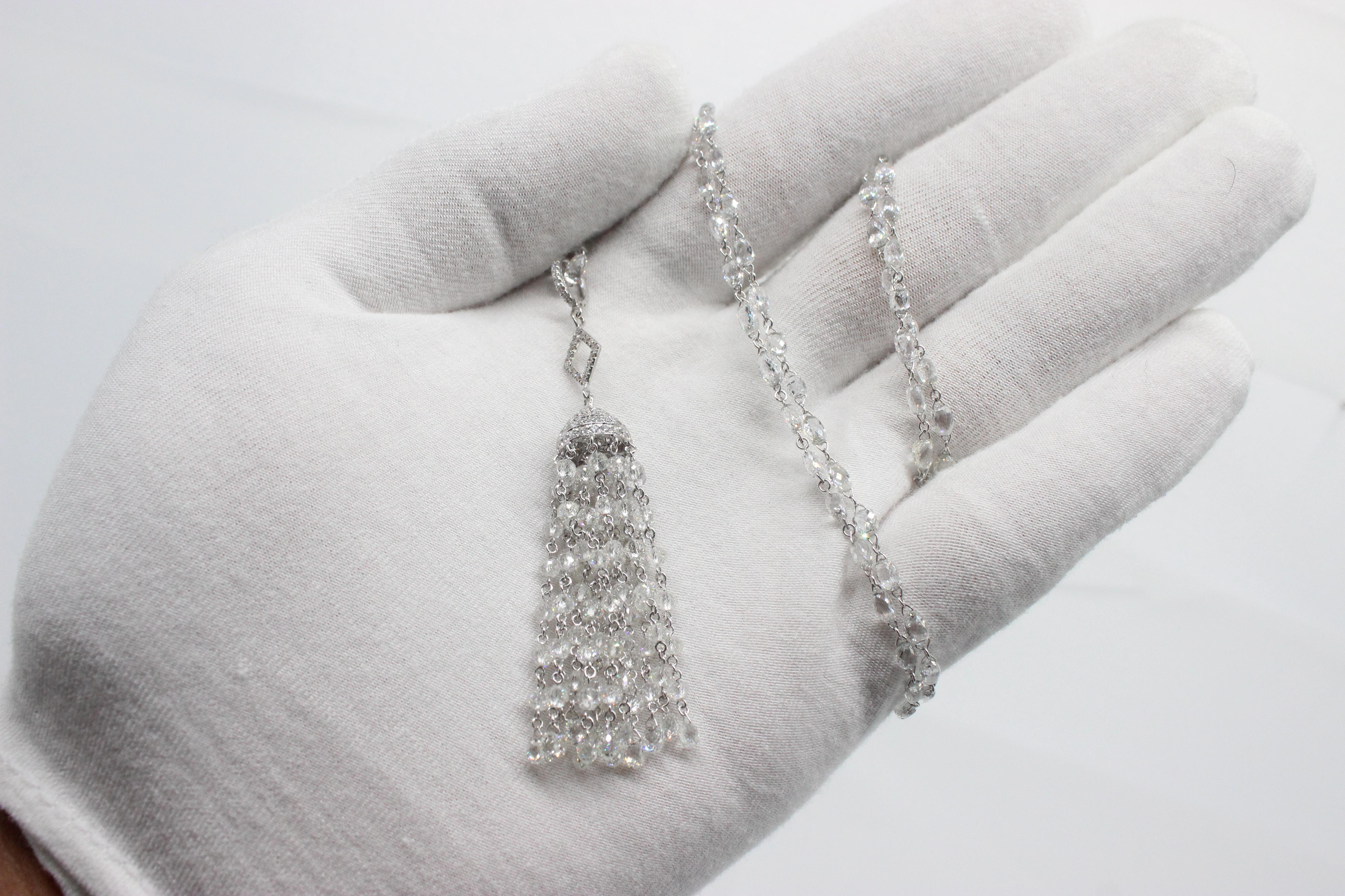 PANIM  14.52 Carat Diamond Beads 18k White Gold Tassel Pendant For Sale 8