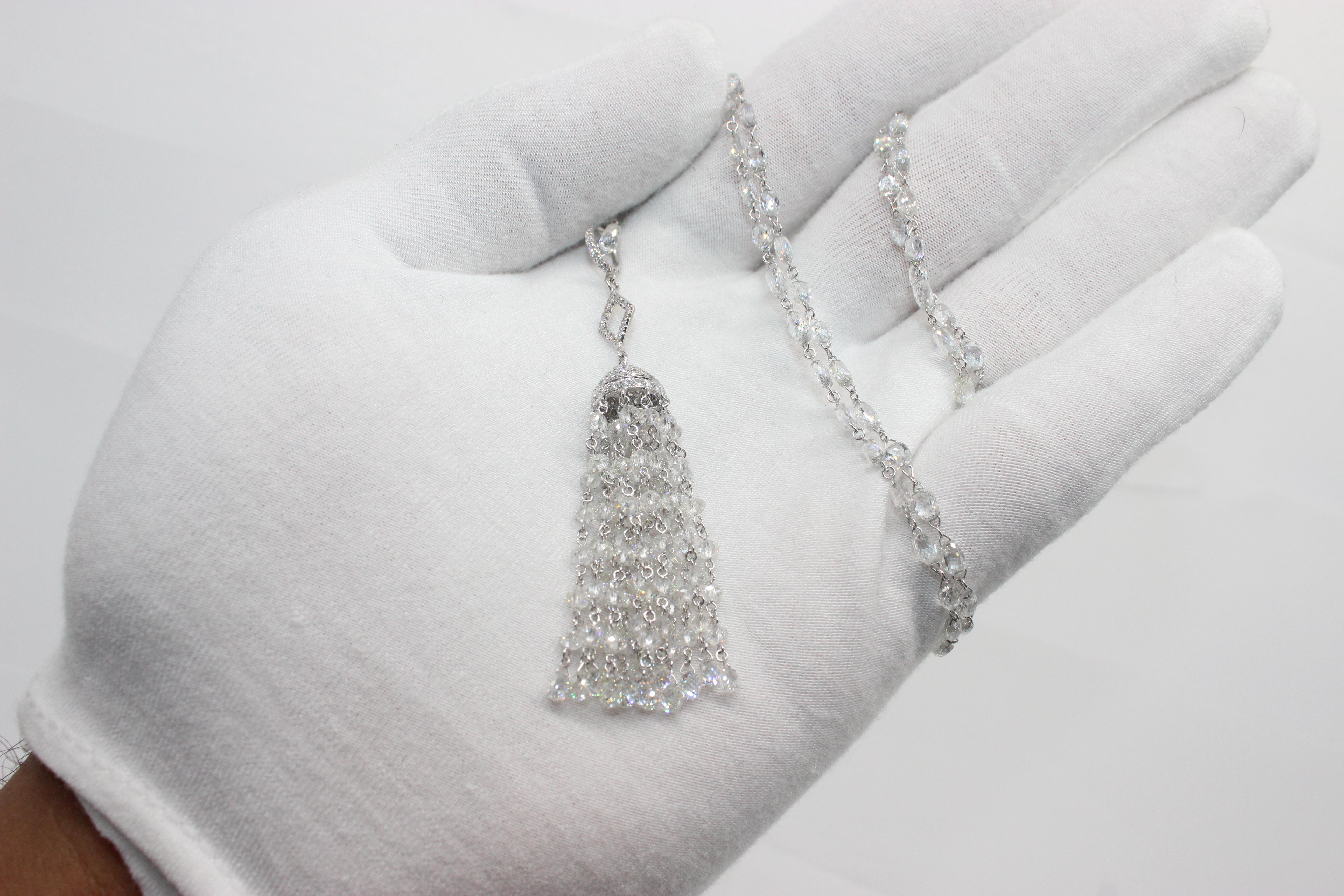 PANIM  14.52 Carat Diamond Beads 18k White Gold Tassel Pendant For Sale 9