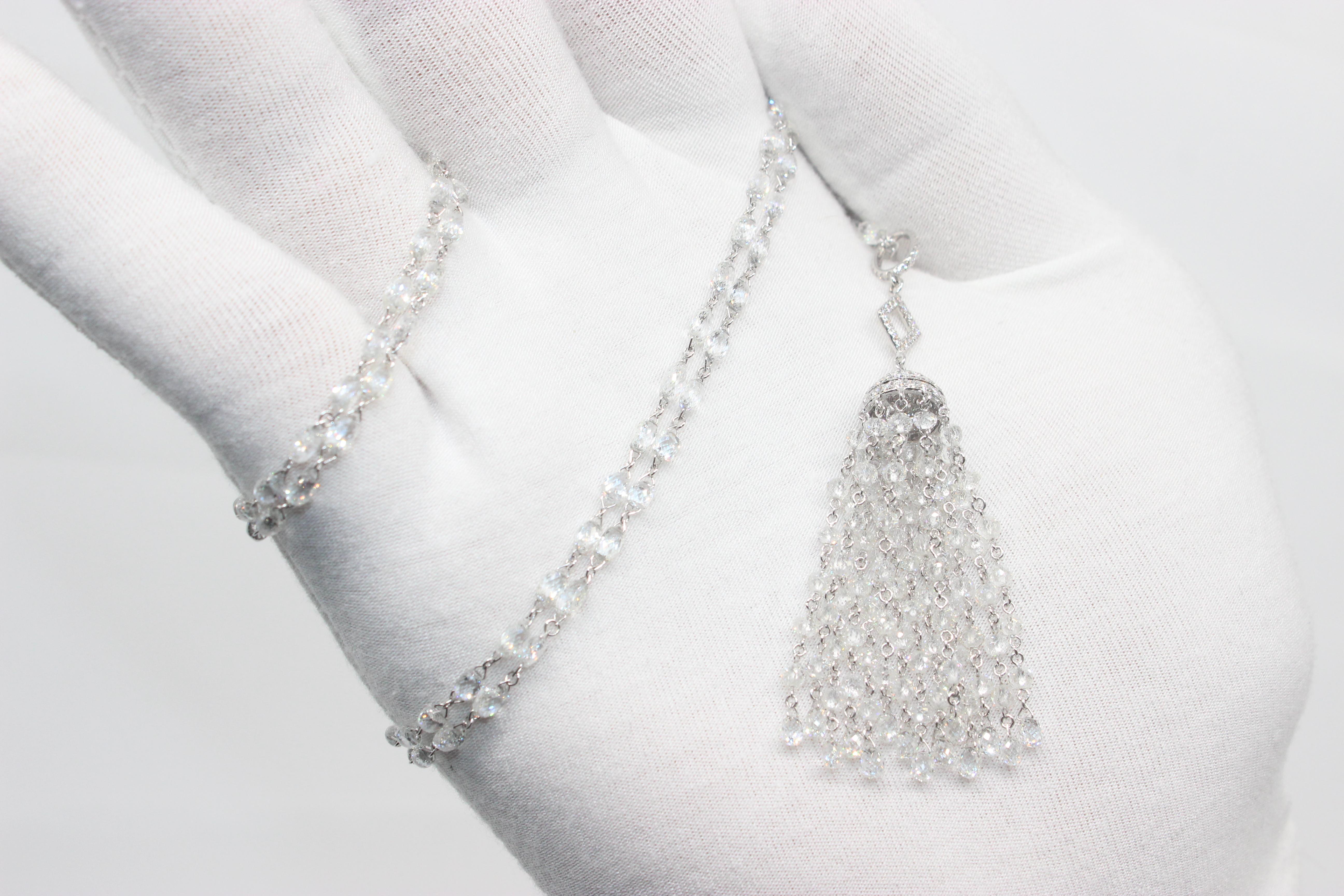 PANIM  14.52 Carat Diamond Beads 18k White Gold Tassel Pendant For Sale 10