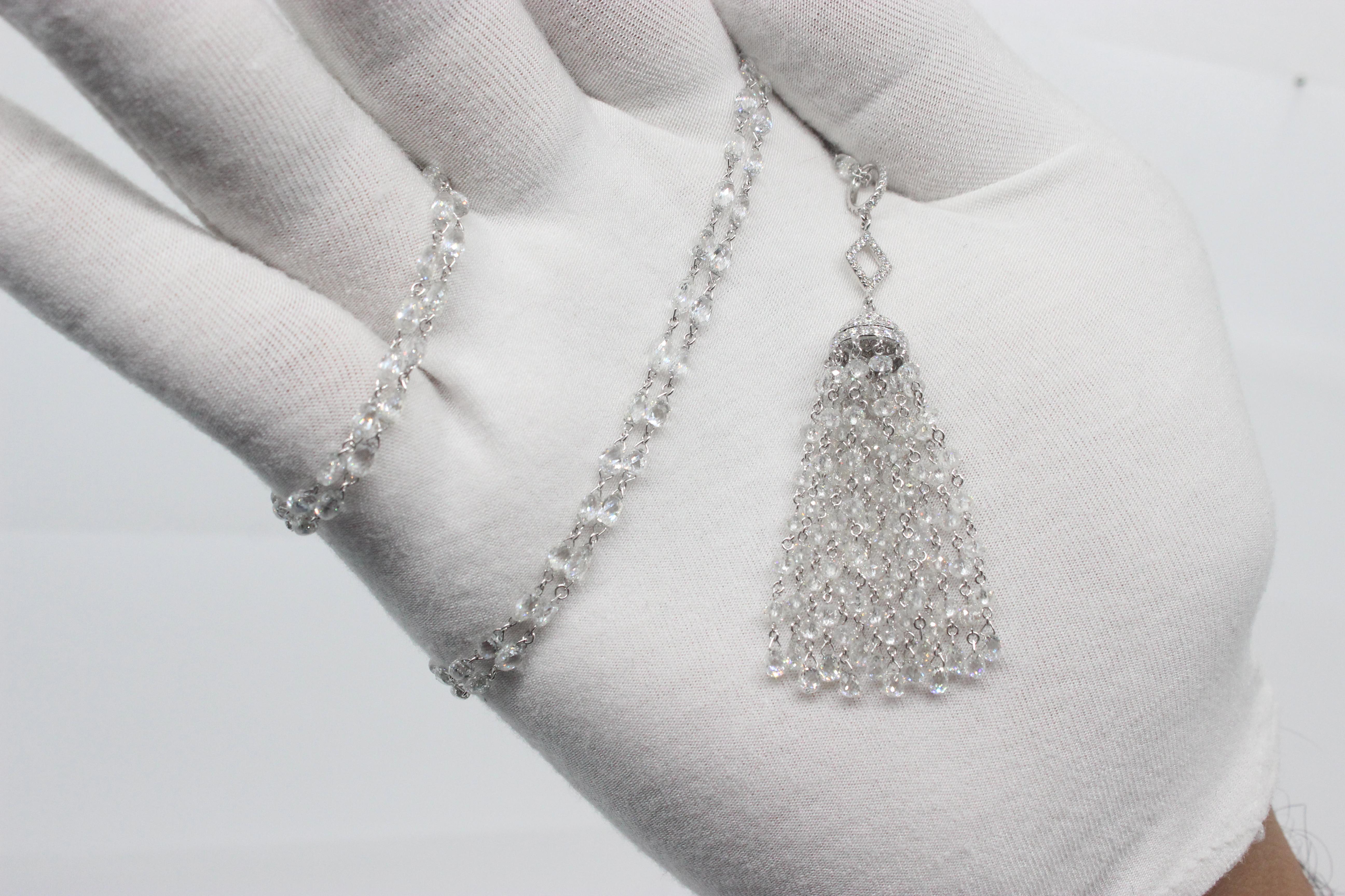 PANIM  14.52 Carat Diamond Beads 18k White Gold Tassel Pendant For Sale 11