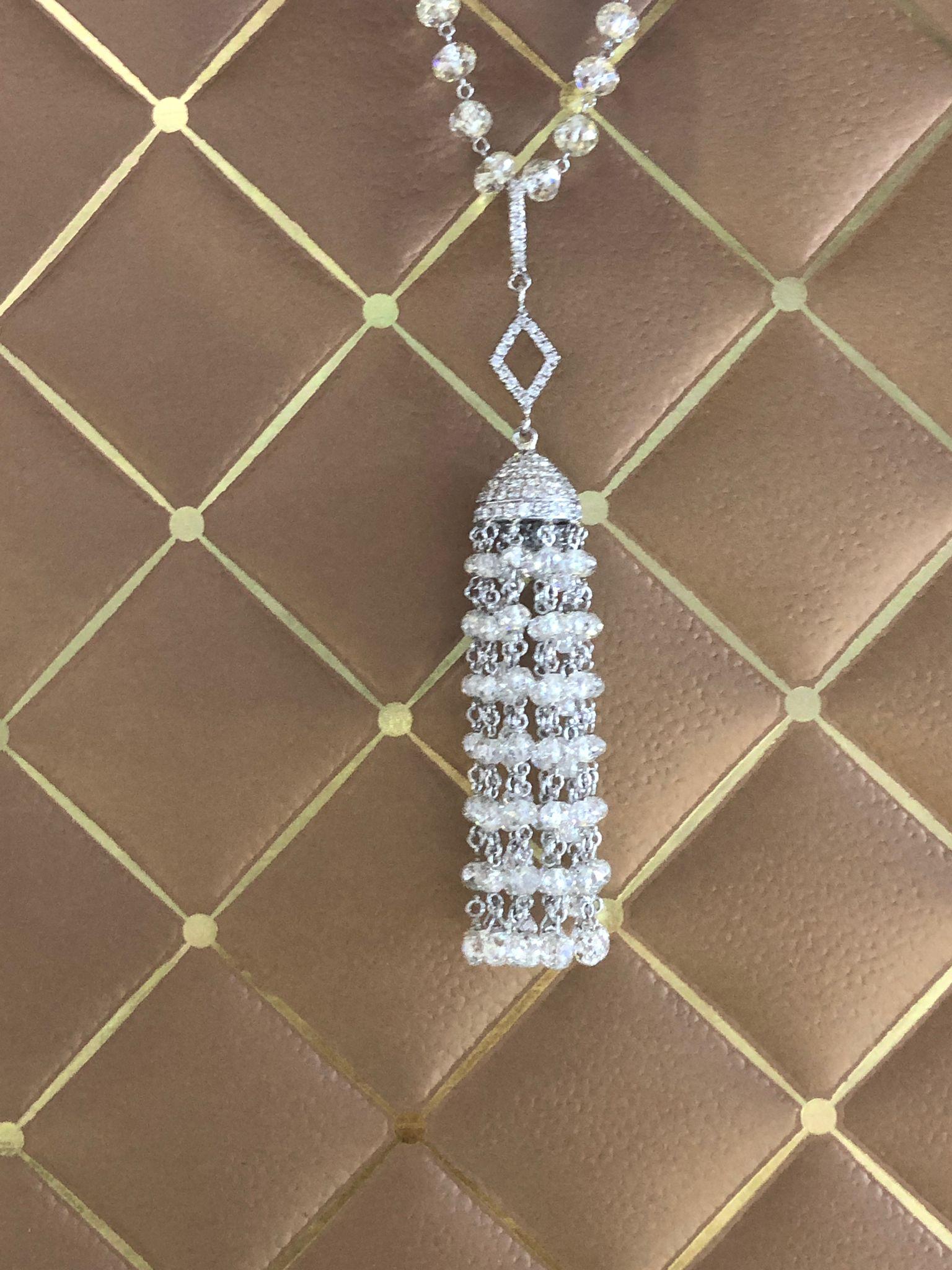 PANIM  14.52 Carat Diamond Beads 18k White Gold Tassel Pendant For Sale 12