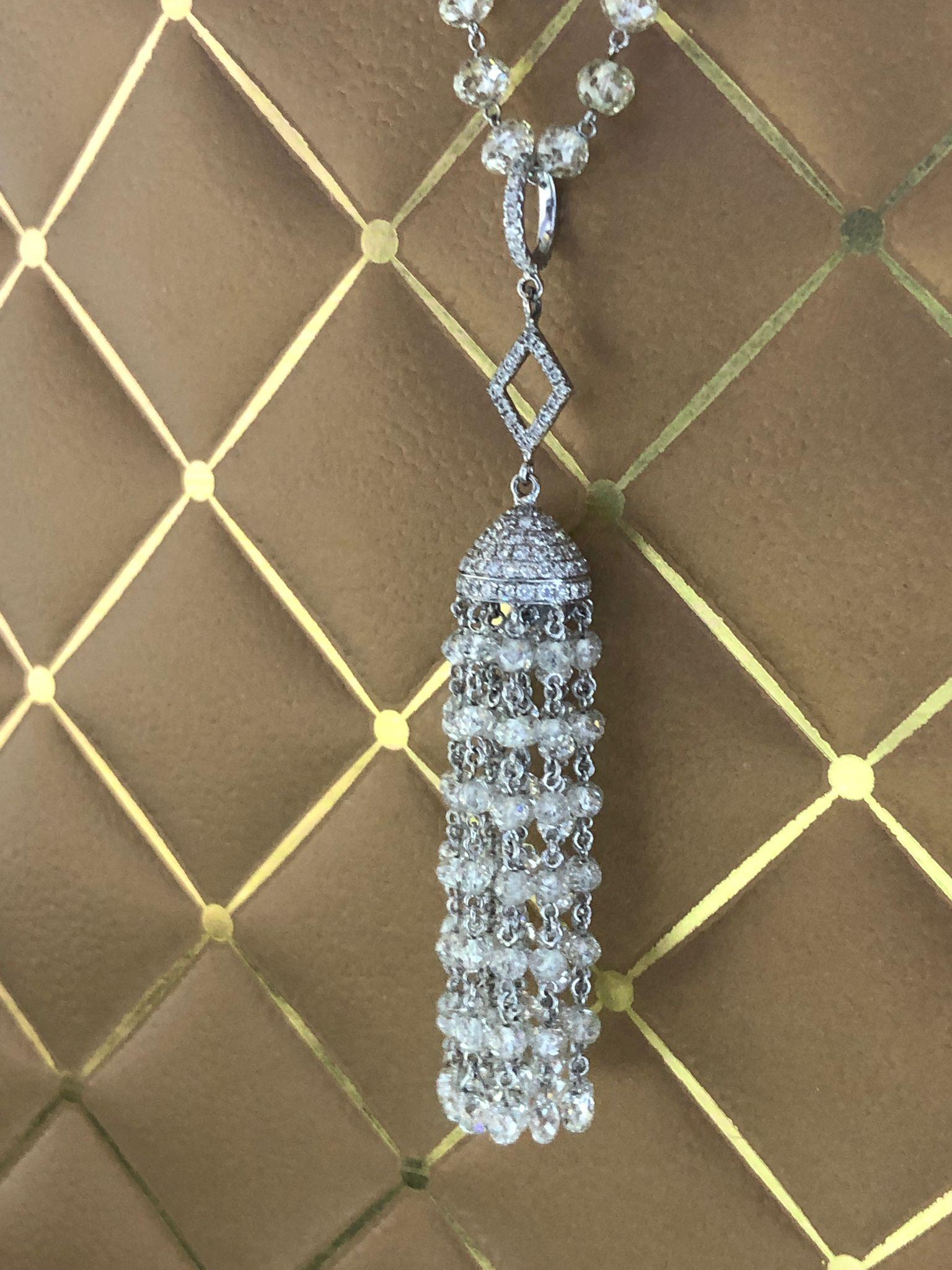 PANIM  14.52 Carat Diamond Beads 18k White Gold Tassel Pendant For Sale 13