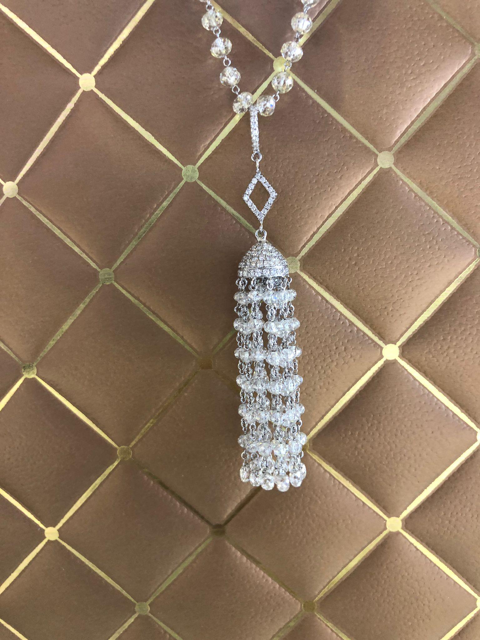 PANIM  14.52 Carat Diamond Beads 18k White Gold Tassel Pendant For Sale 14