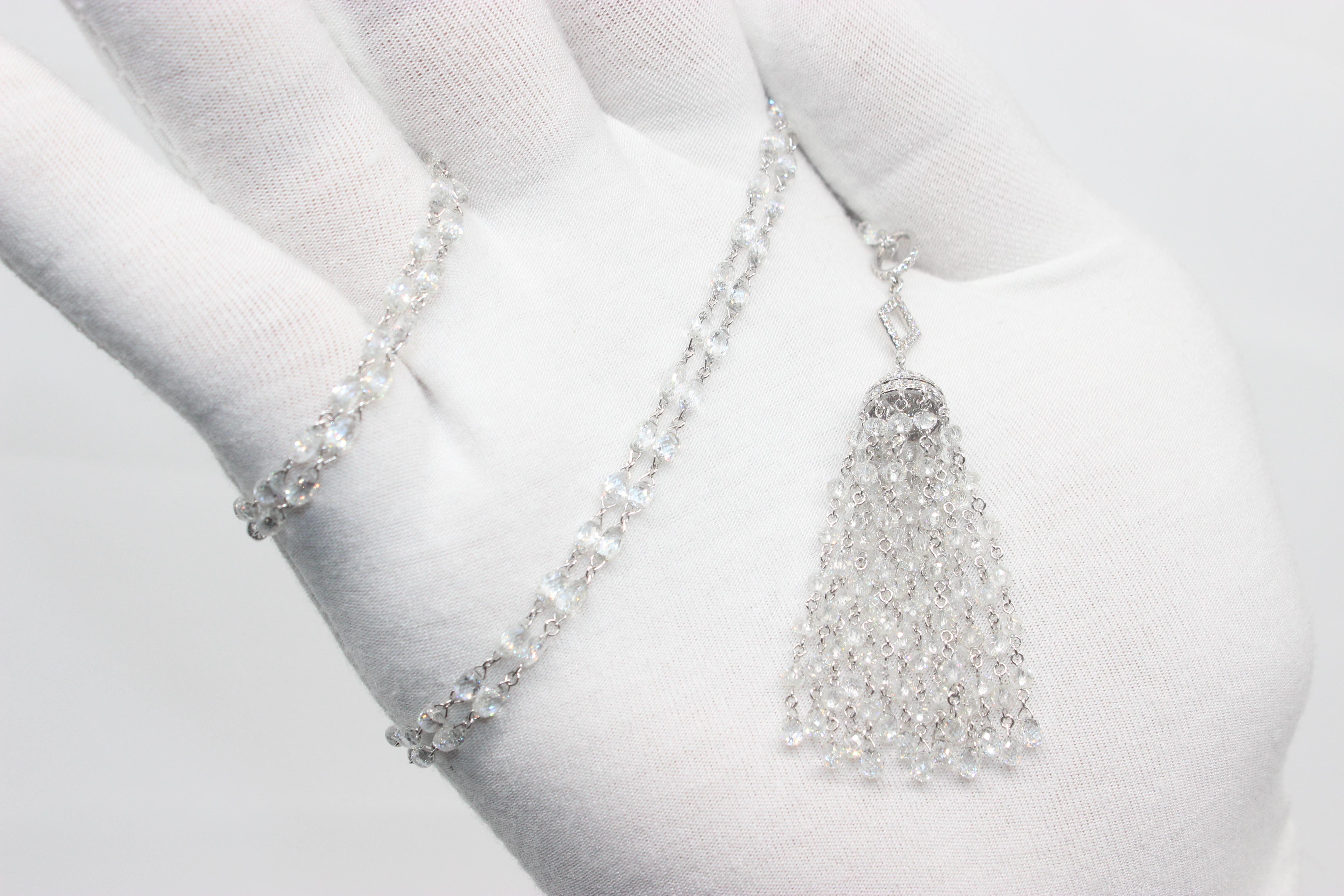 Modern PANIM  14.52 Carat Diamond Beads 18k White Gold Tassel Pendant For Sale