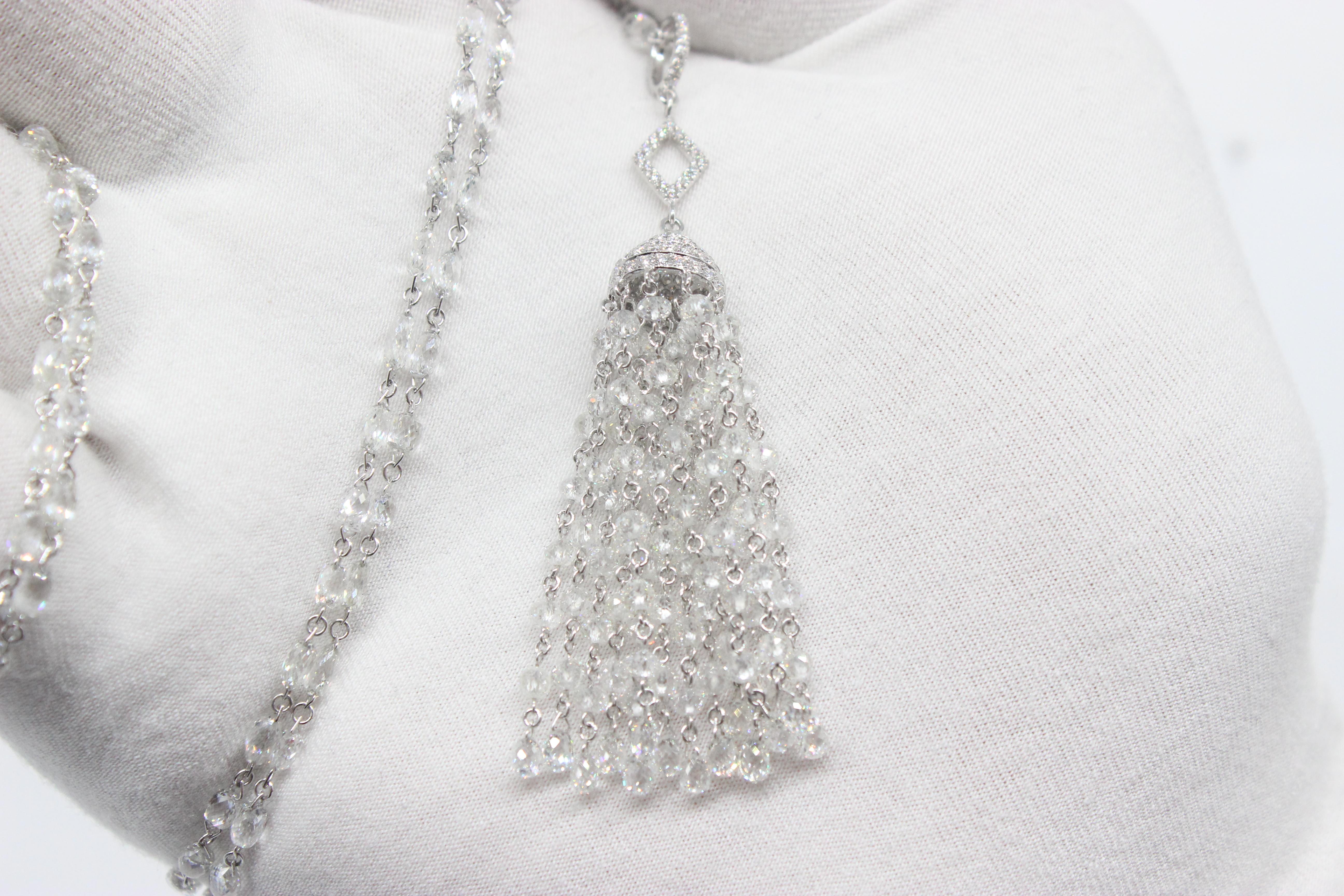 PANIM  14.52 Carat Diamond Beads 18k White Gold Tassel Pendant In New Condition For Sale In Tsim Sha Tsui, Hong Kong