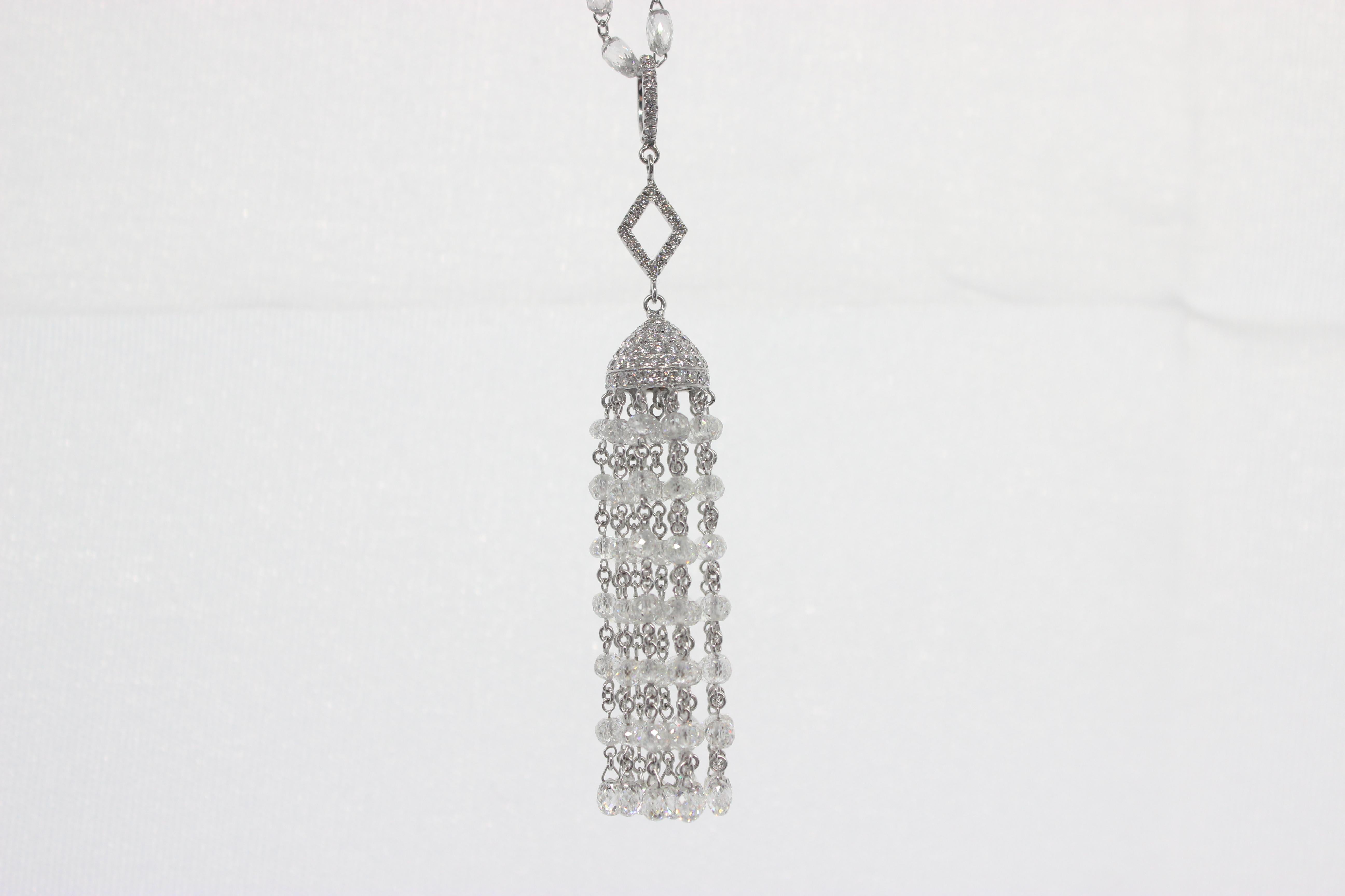 PANIM  14.52 Carat Diamond Beads 18k White Gold Tassel Pendant For Sale 1