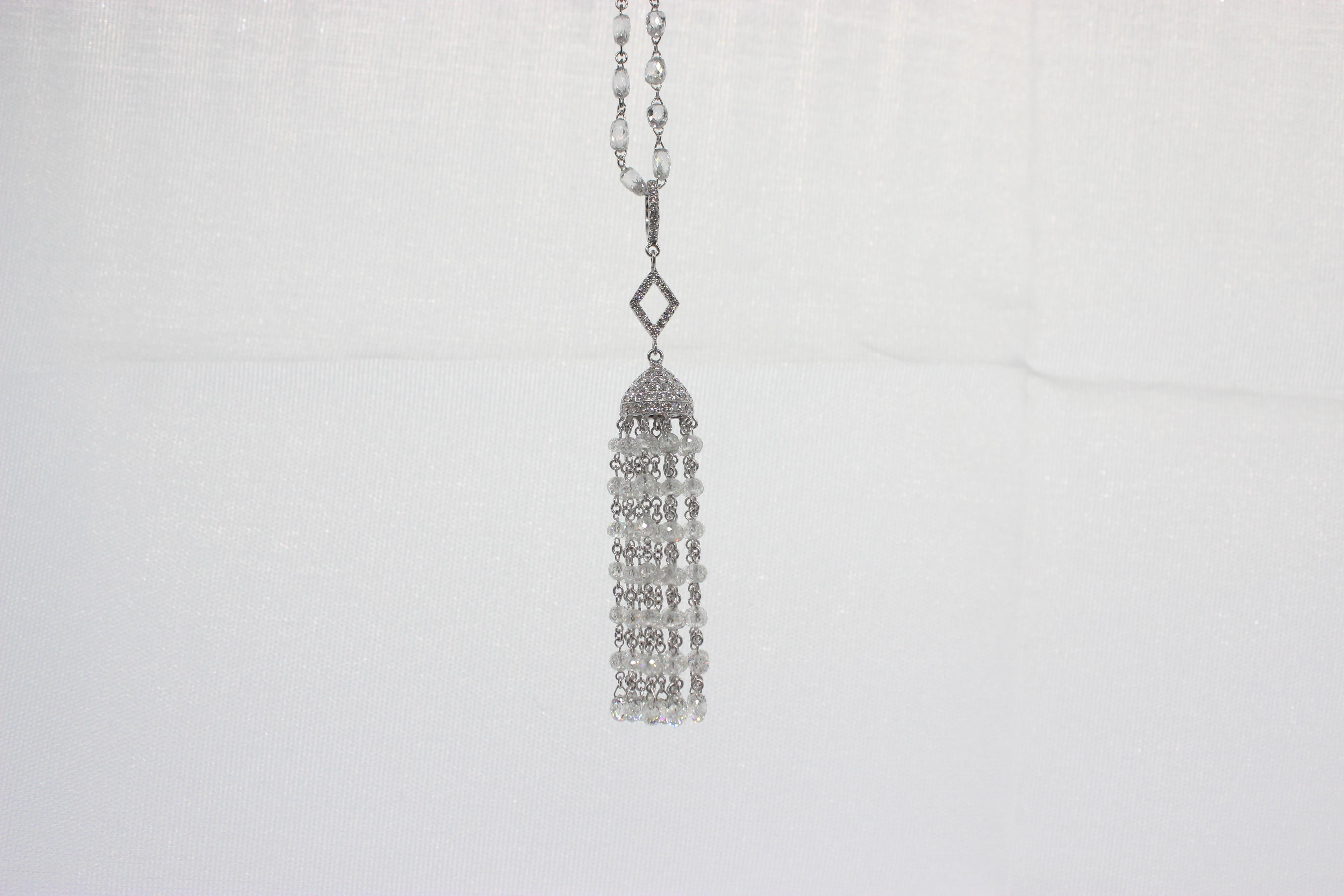 PANIM  14.52 Carat Diamond Beads 18k White Gold Tassel Pendant For Sale 2