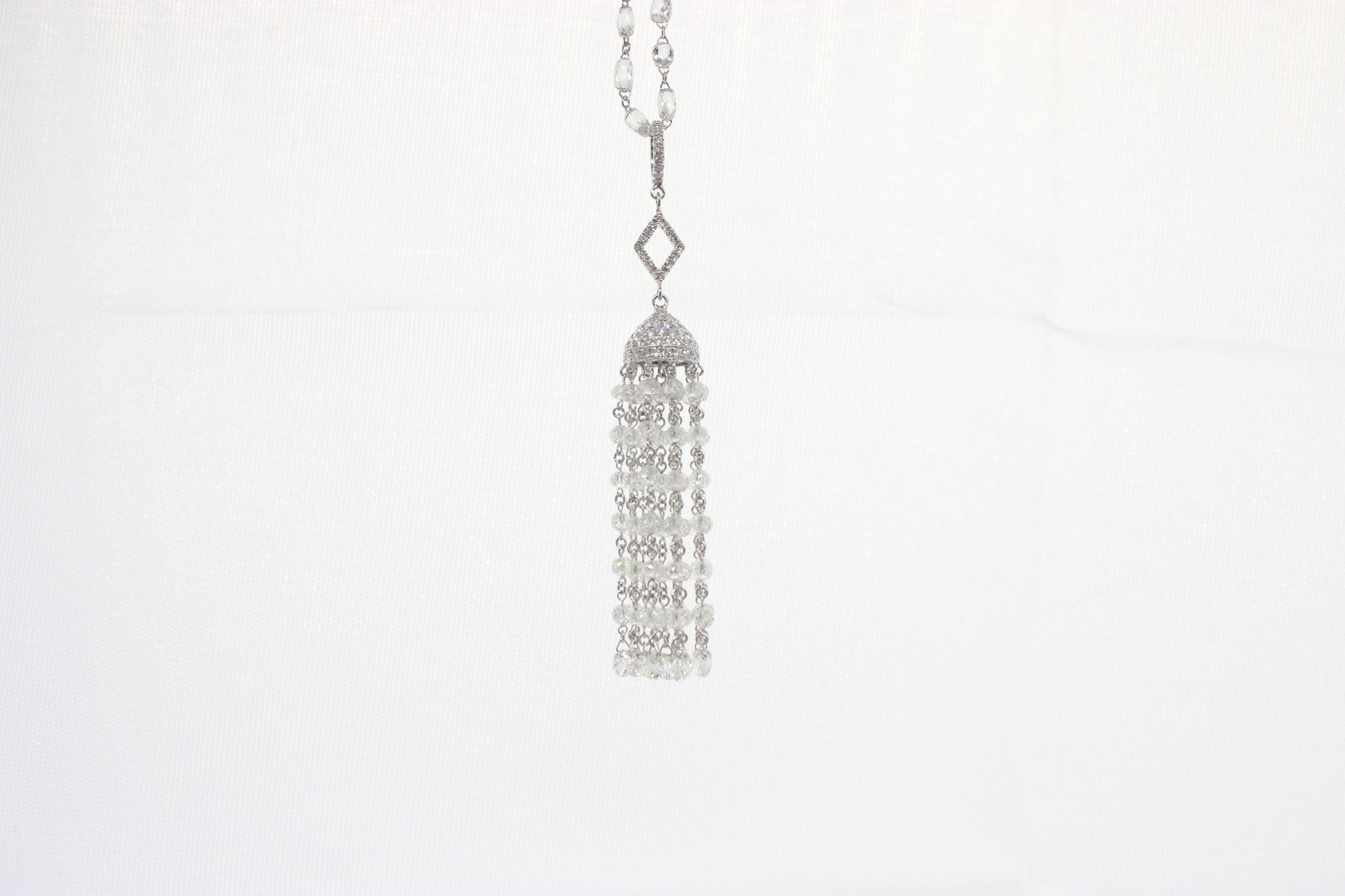 PANIM  14.52 Carat Diamond Beads 18k White Gold Tassel Pendant For Sale 3