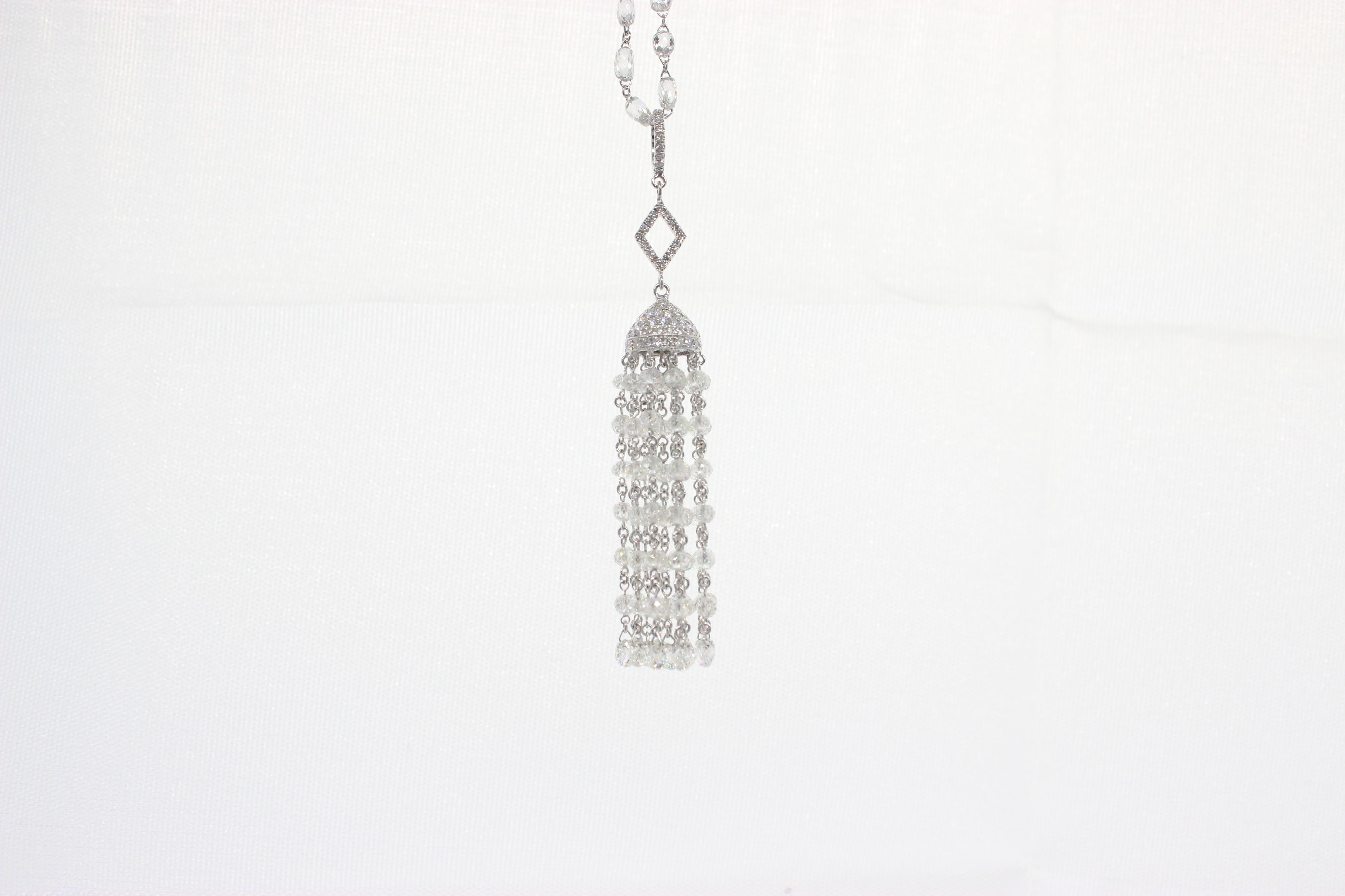 PANIM  14.52 Carat Diamond Beads 18k White Gold Tassel Pendant For Sale 4