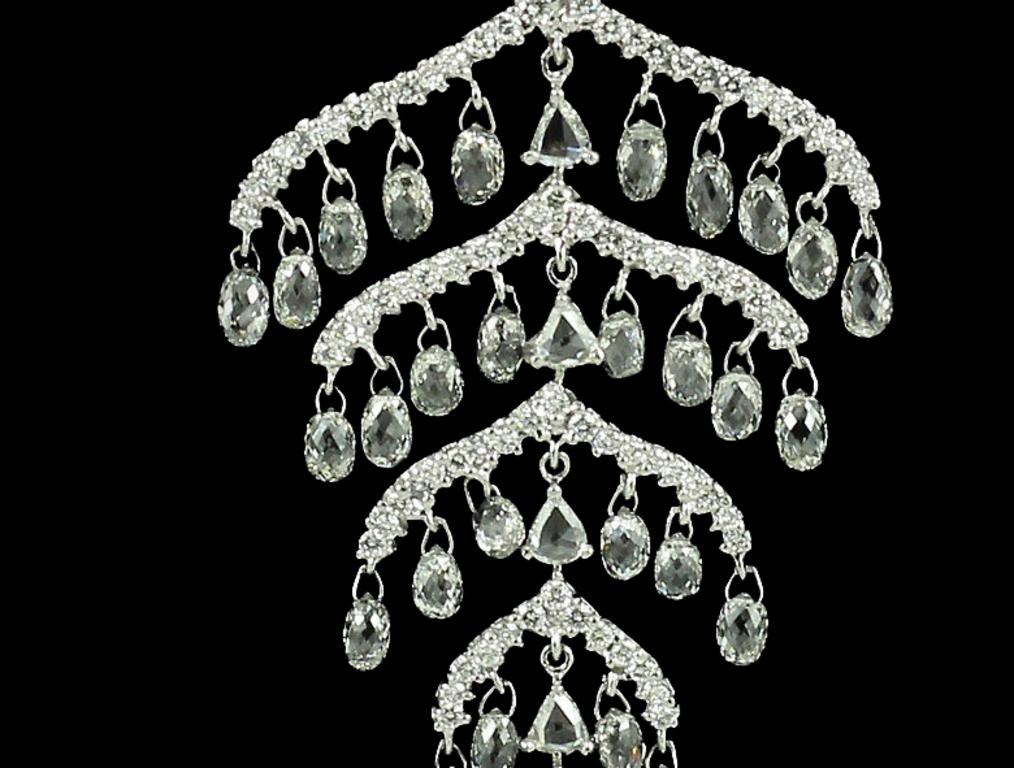 Briolette Cut PANIM 14.84 Carat Diamond Briolette 18k White Gold Chandelier Earrings For Sale
