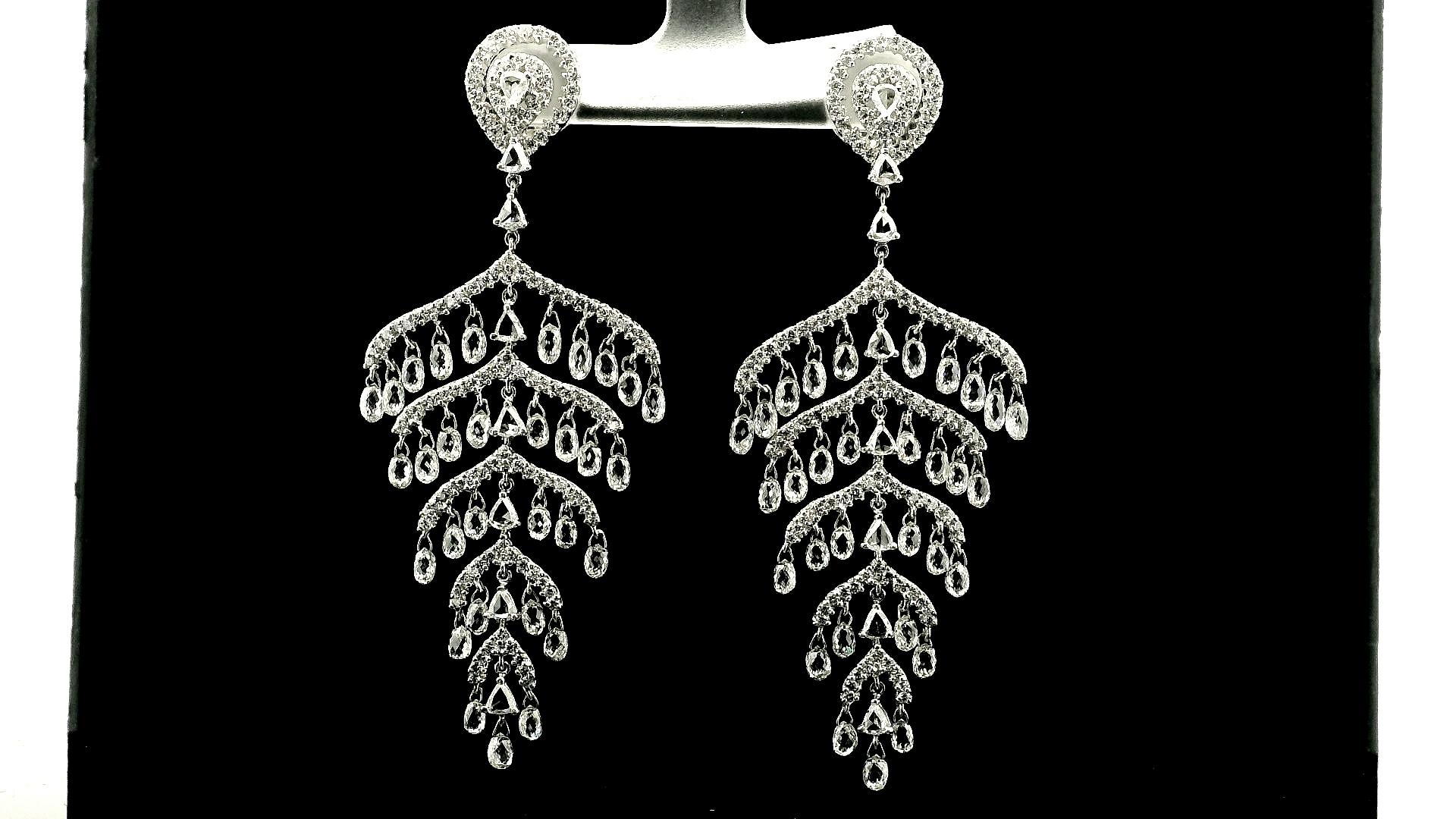 PANIM 14.86 Carat Diamond Briolette 18k White Gold Chandelier Earrings For Sale 4