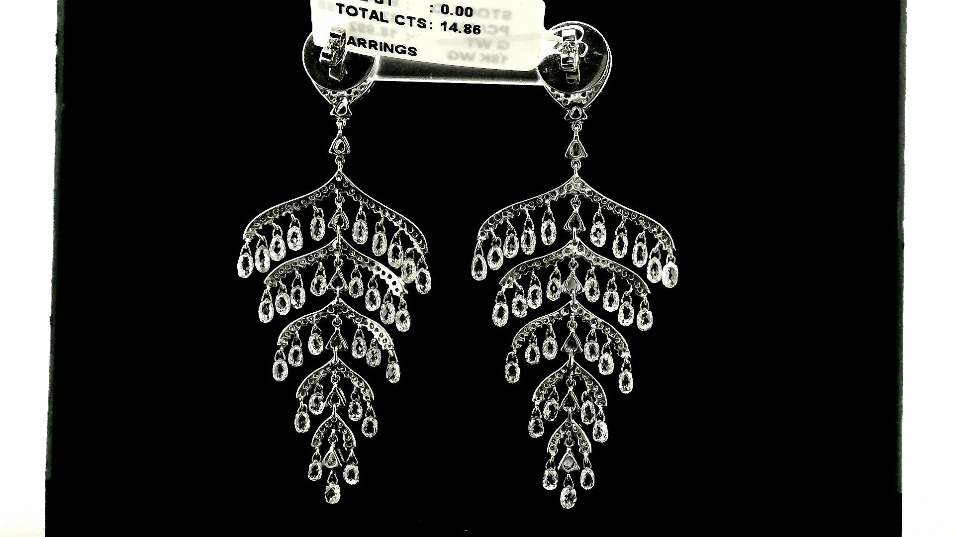 PANIM 14.86 Carat Diamond Briolette 18k White Gold Chandelier Earrings For Sale 6