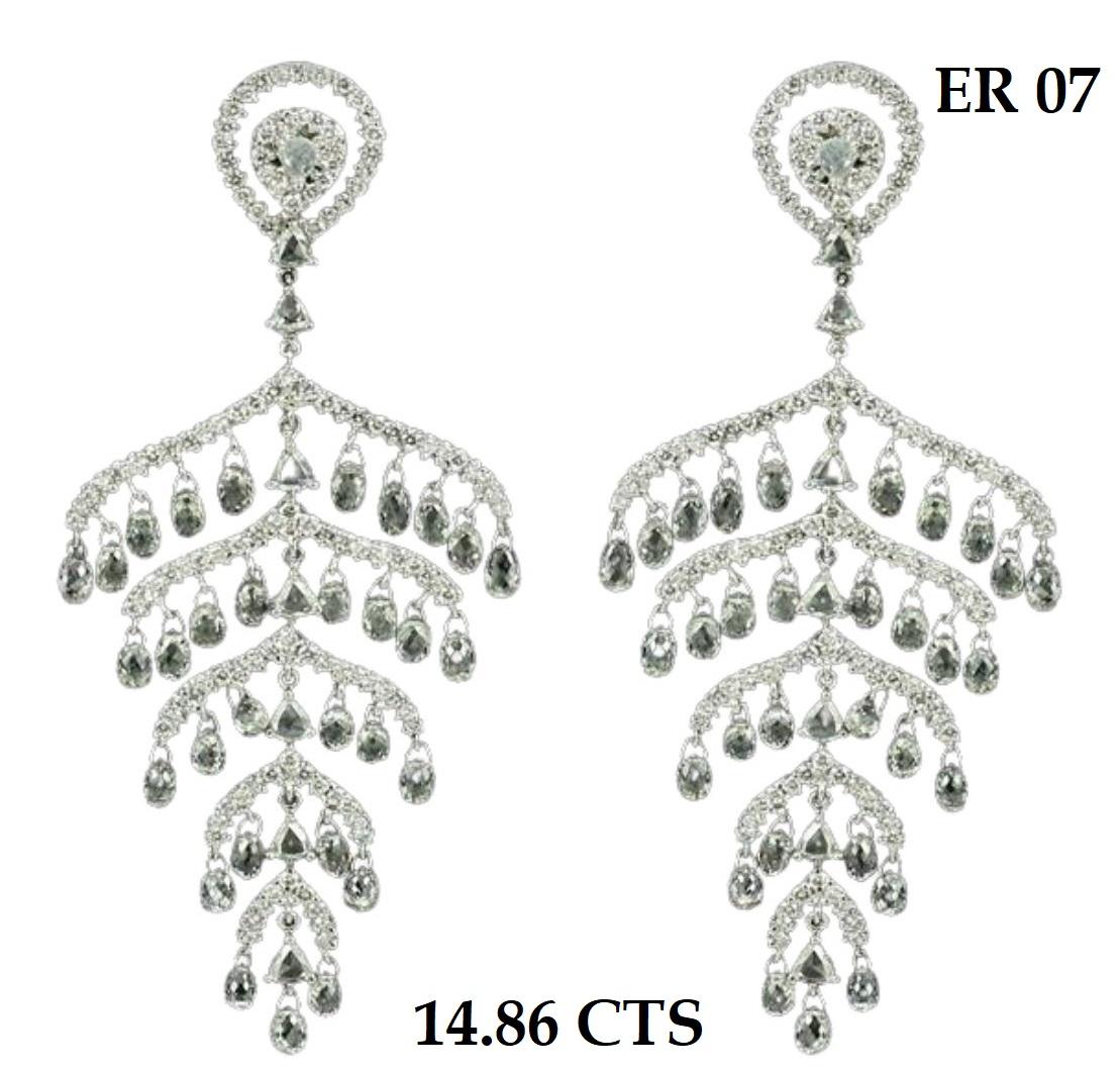 Women's PANIM 14.86 Carat Diamond Briolette 18k White Gold Chandelier Earrings For Sale