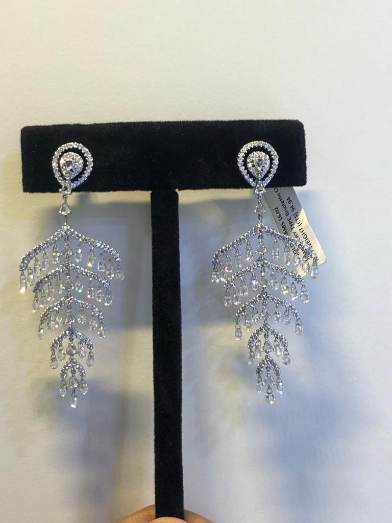 PANIM 14.86 Carat Diamond Briolette 18k White Gold Chandelier Earrings For Sale 2