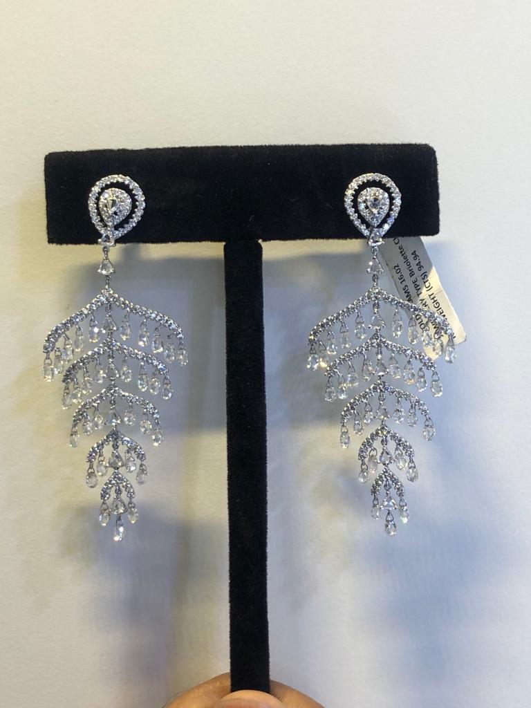 PANIM 14.86 Carat Diamond Briolette 18k White Gold Chandelier Earrings For Sale 3