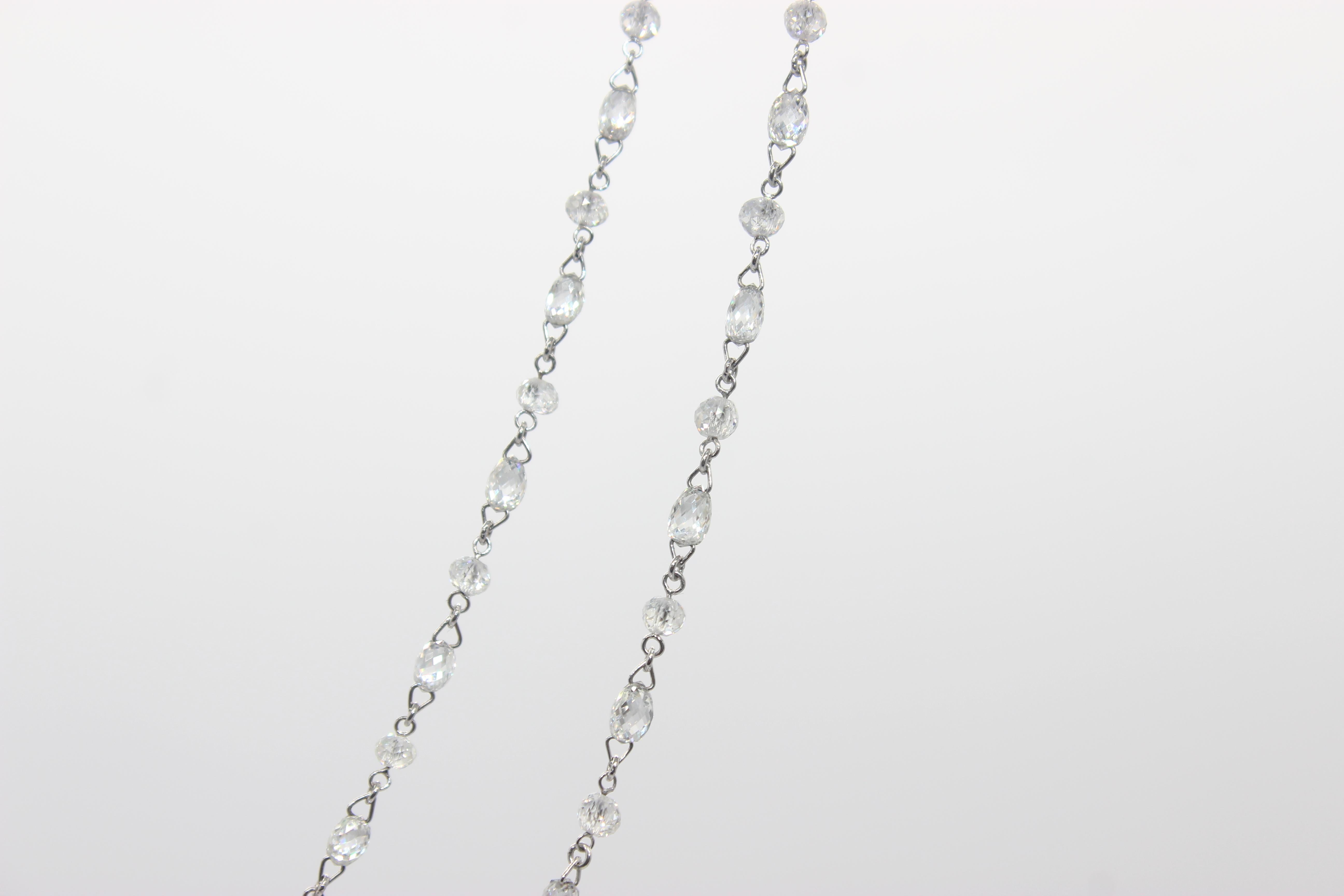 Briolette Cut PANIM 15.29 Carat Diamond Briolette & Beads 18 Karat White Gold Necklace For Sale