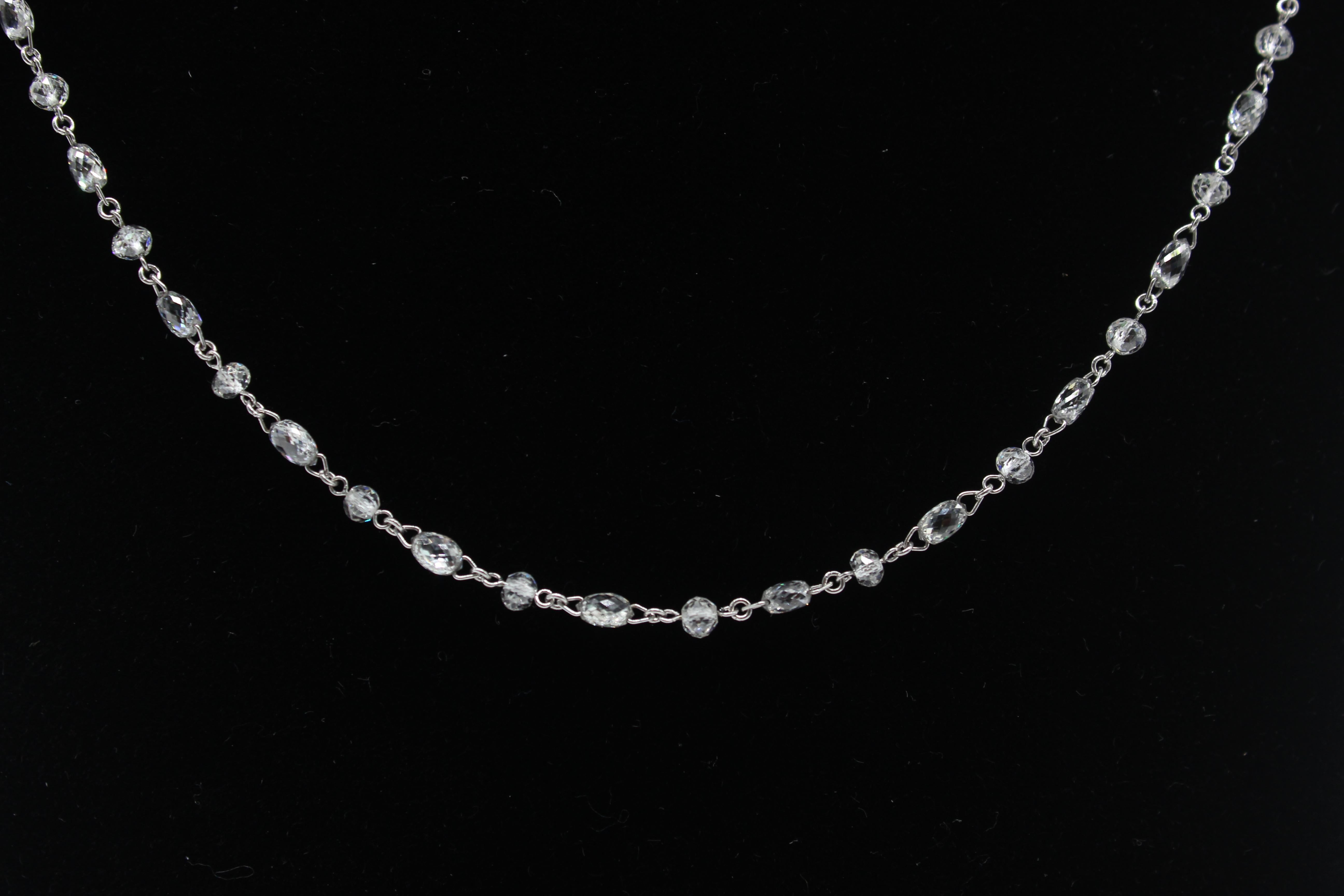 Women's or Men's PANIM 15.29 Carat Diamond Briolette & Beads 18 Karat White Gold Necklace For Sale