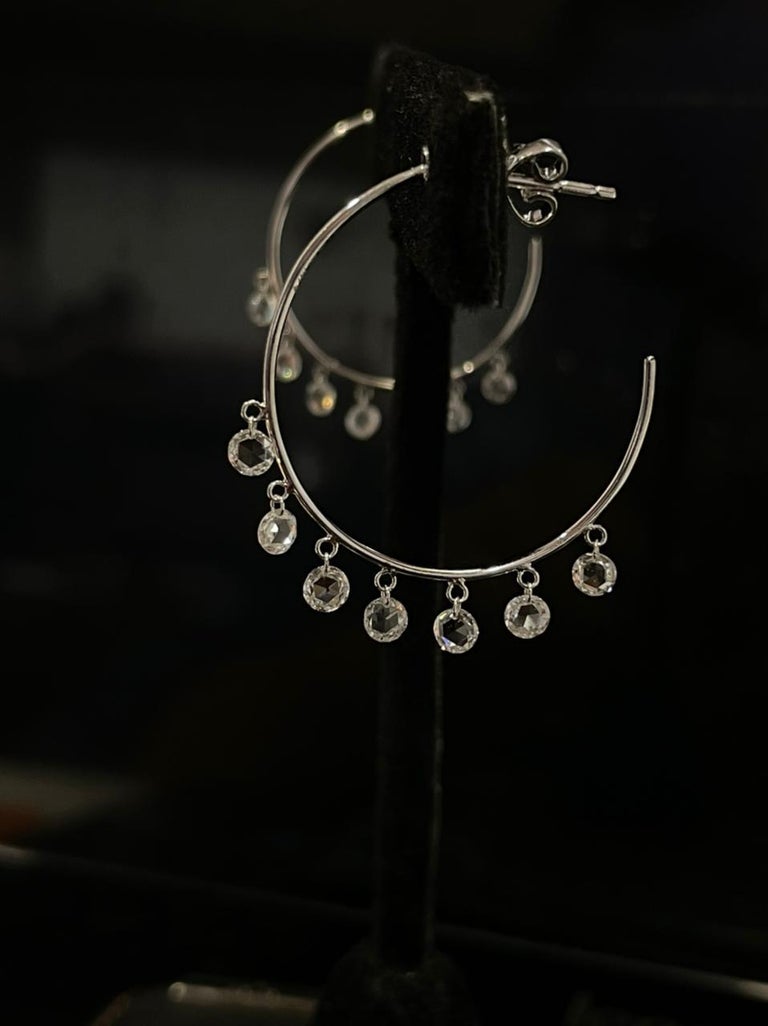 Panim 1.61 Carats Diamond Rosecut 18 Karat White Gold Hoop Earrings For Sale 5
