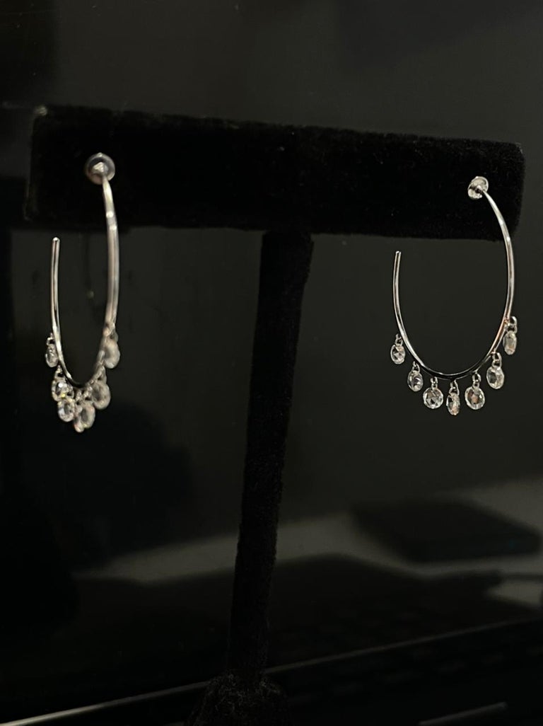 Panim 1.61 Carats Diamond Rosecut 18 Karat White Gold Hoop Earrings For Sale 7