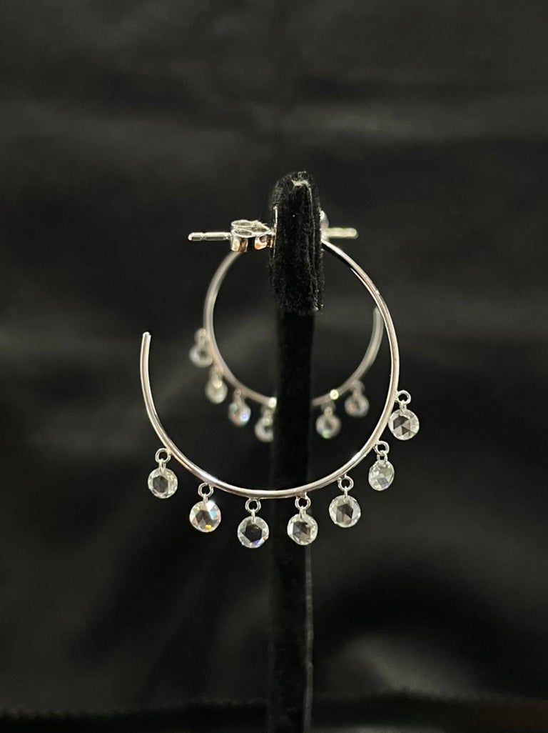 Women's Panim 1.61 Carats Diamond Rosecut 18 Karat White Gold Hoop Earrings For Sale