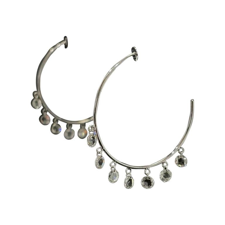 PANIM 1.61 Carats Diamond Rosecut 18 Karat White Gold Hoop Earrings