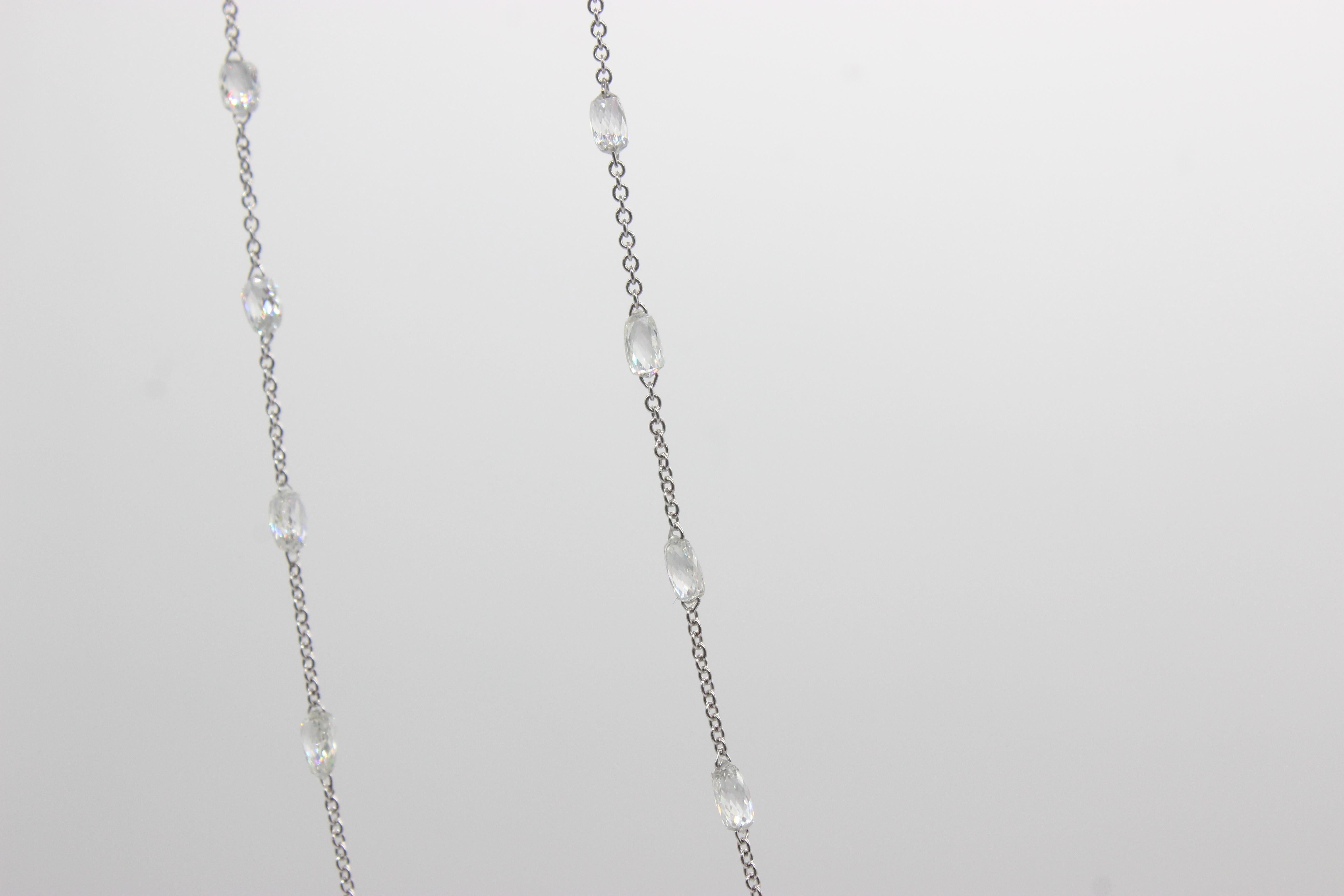 Briolette Cut PANIM 16.17 Carat Diamond Briolette 18K White Gold Necklace For Sale
