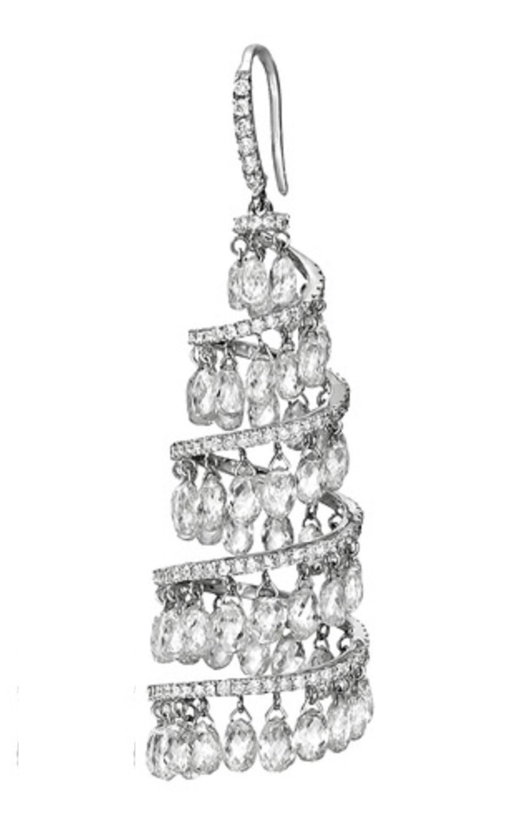 Modern PANIM 16.17 Carats Diamond Briolette Spiral Chandelier Earrings For Sale