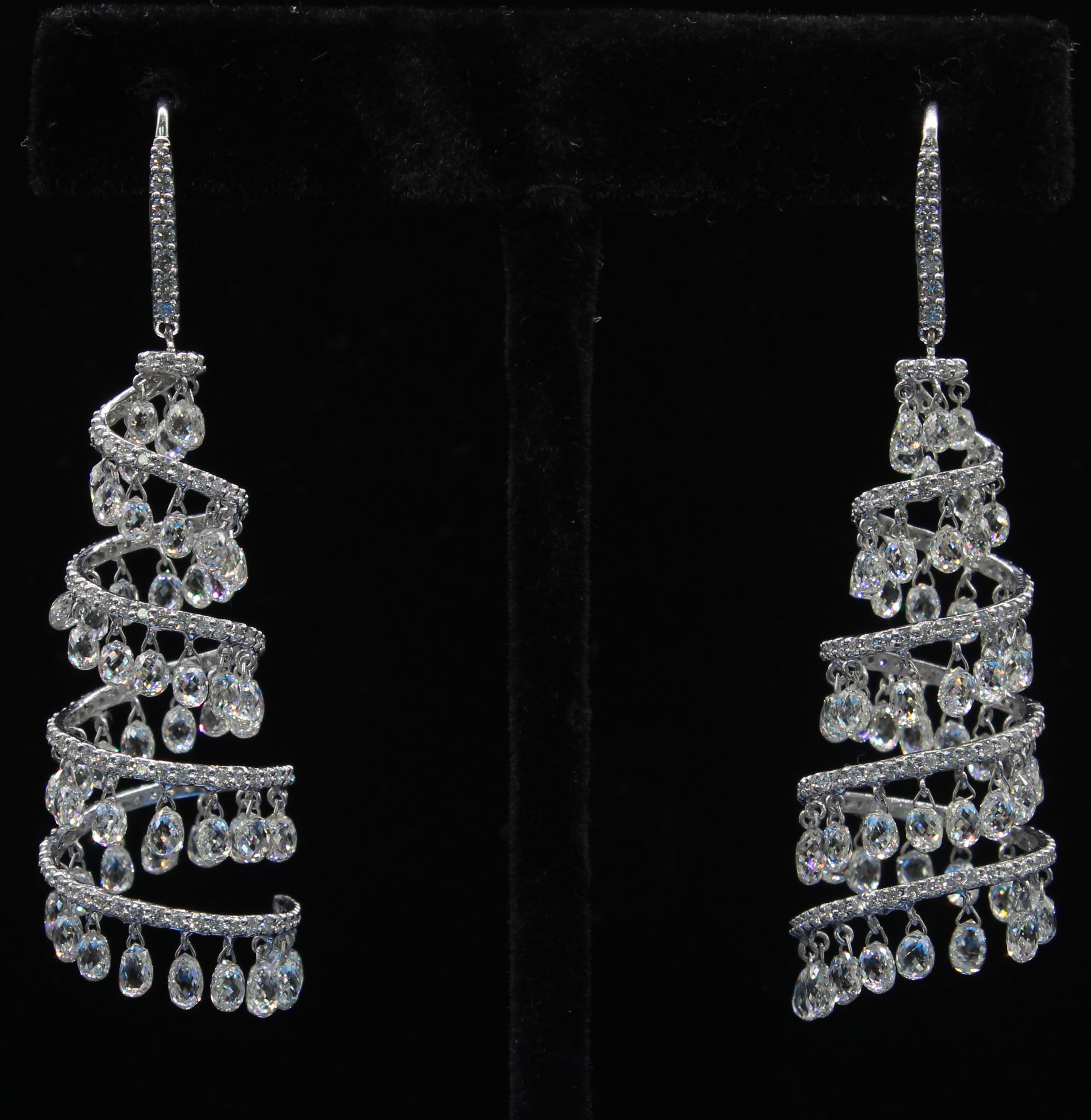 Briolette Cut PANIM 16.17 Carats Diamond Briolette Spiral Chandelier Earrings For Sale
