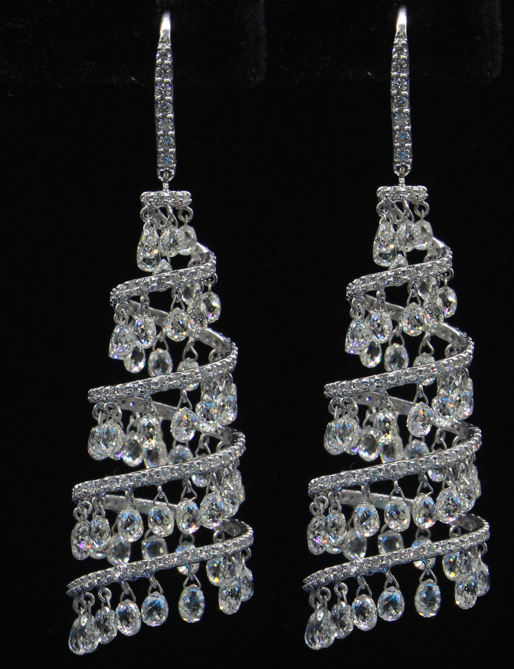 PANIM 16.17 Carats Diamond Briolette Spiral Chandelier Earrings In New Condition For Sale In Tsim Sha Tsui, Hong Kong