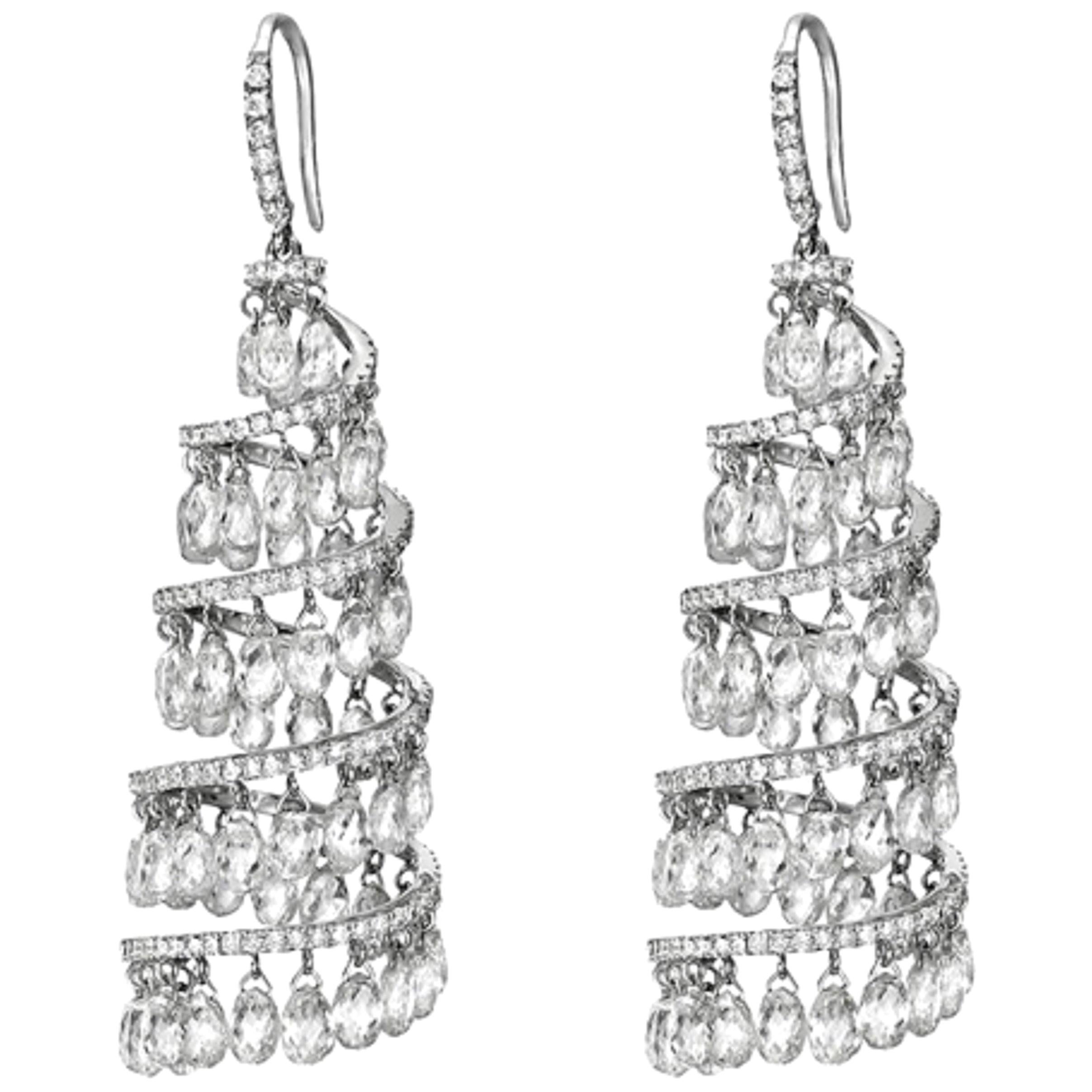 PANIM 16.17 Carats Diamond Briolette Spiral Chandelier Earrings For Sale