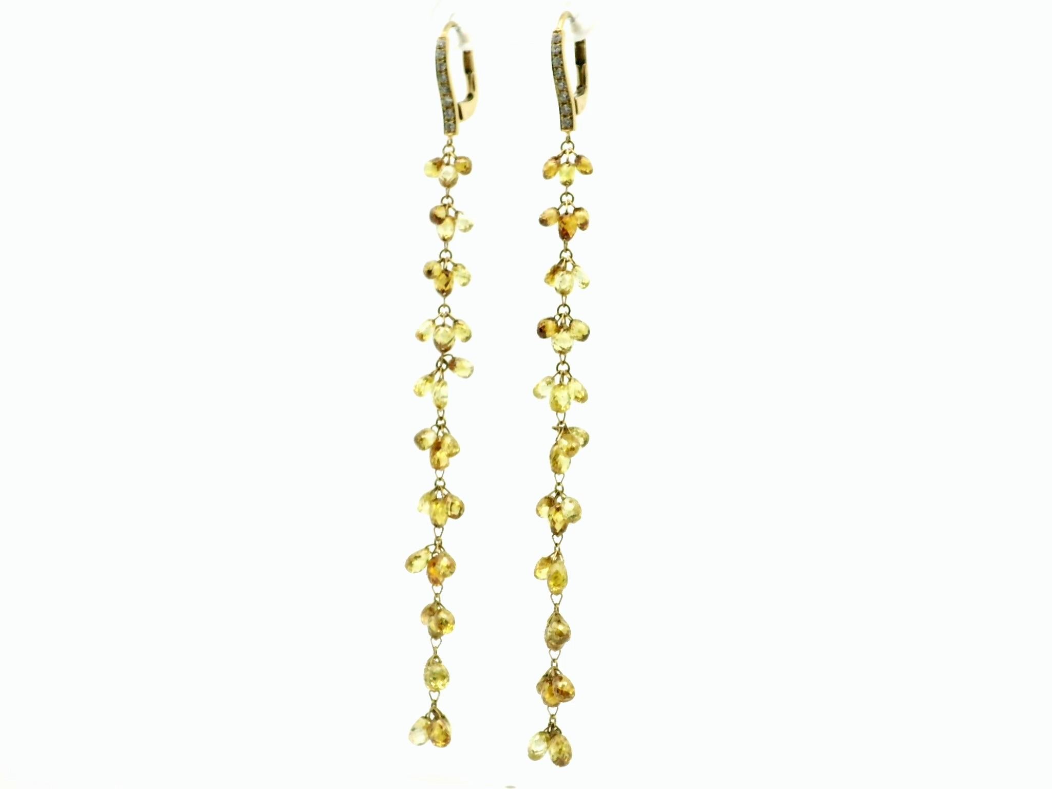 Boucles d'oreilles Briolette en or jaune 18K avec diamant de couleur fantaisie 17.25 carats en vente 5